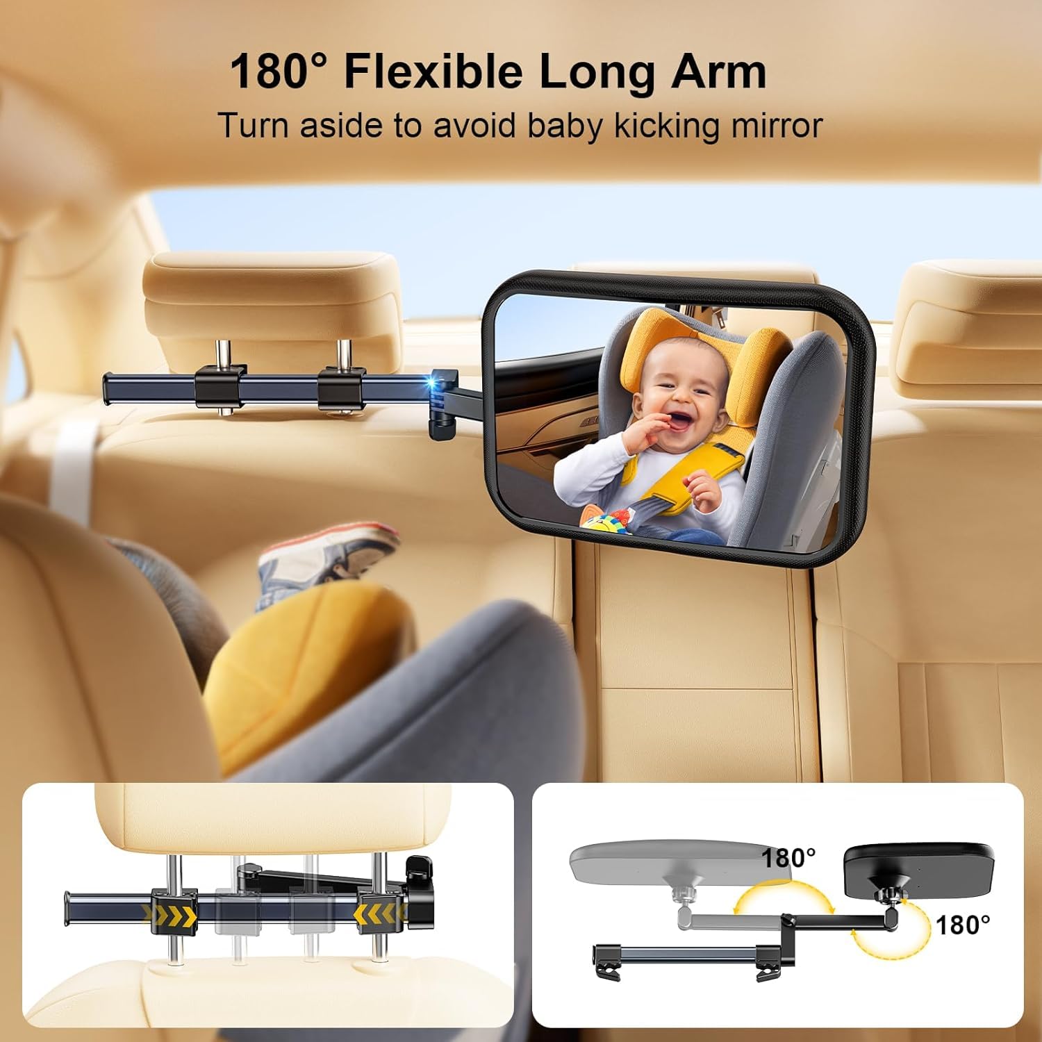 Auvstar Miroir Voiture Bébé Clip Métal Robuste - Rotation 360° - Miroir Surveillance Siège Arrière Incassable Pour Sécurité Enfant