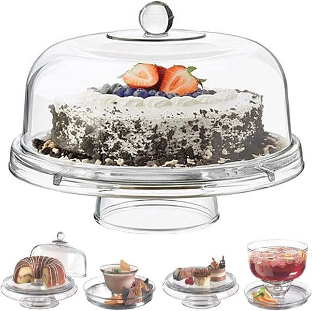 Multi Functional 6in1 Clear Cake Stand Dome Platter Dip Server Punch Salad Snack Bowl Kitchen Party BBQ Picnic Tray