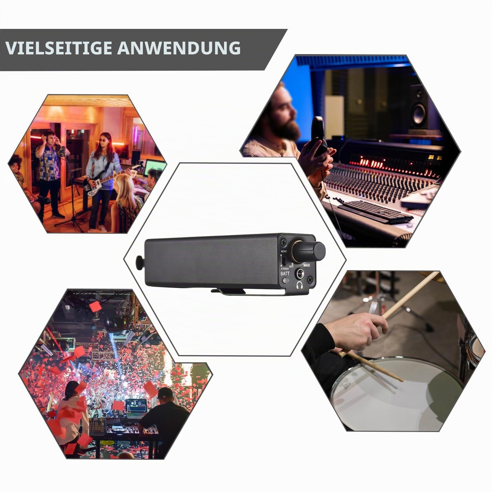Btuty In-Ear-Monitor-Verstärker, tragbarer Stereo-Kopfhörer-Verstärker mit XLR/6,35-mm-Eingang, 3,5-mm-Ausgangsbuchse, Mono-/Stereo-Schalter, Lautstärkeregelung für Musiker, Keyboarder, Schlagzeuger