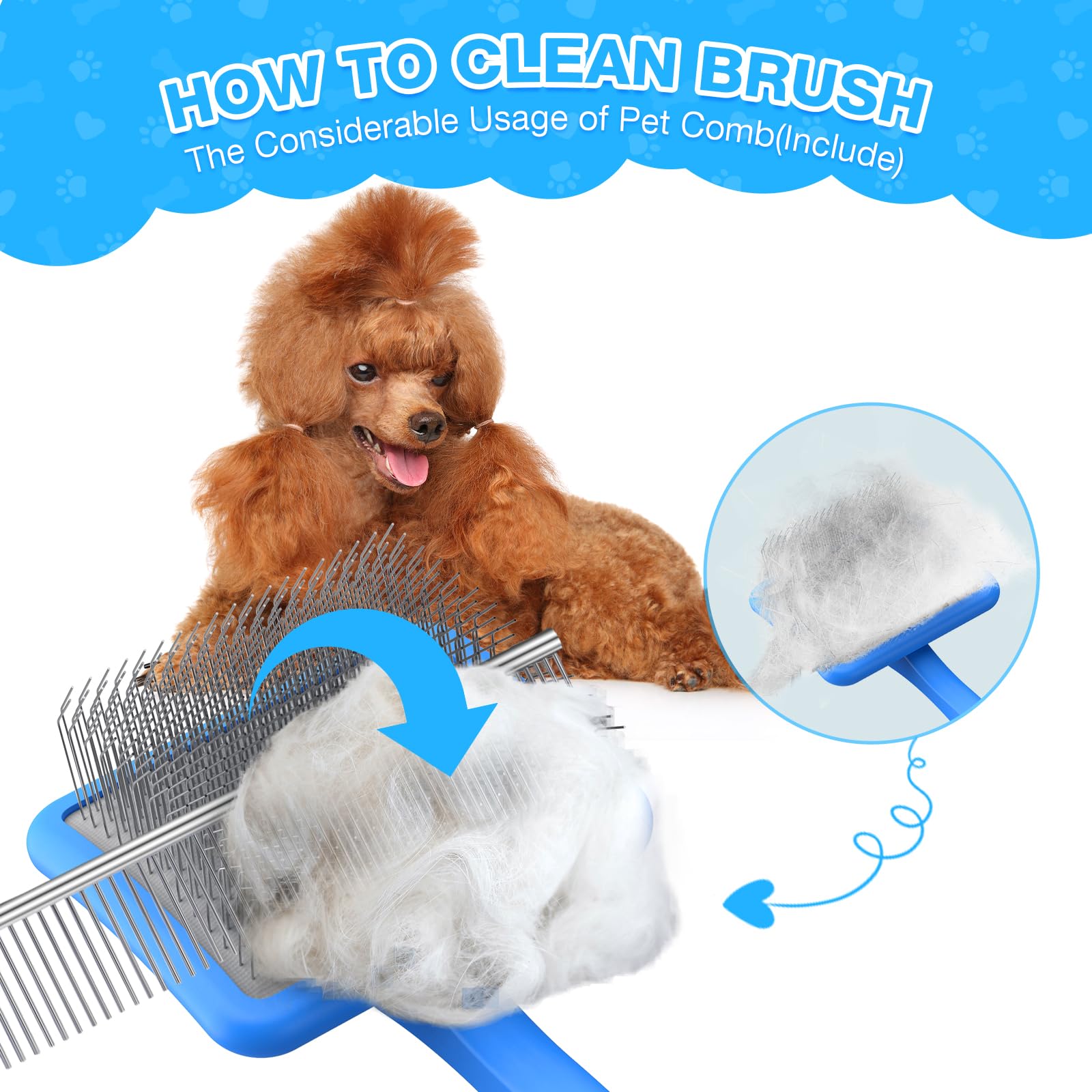 Grande brosse lissante pour chiens – Kit de toilettage 3 pièces – Râteau à sous-poil et peigne en acier inoxydable | Longues broches pour enlever les tapis sur les caniches, dorés