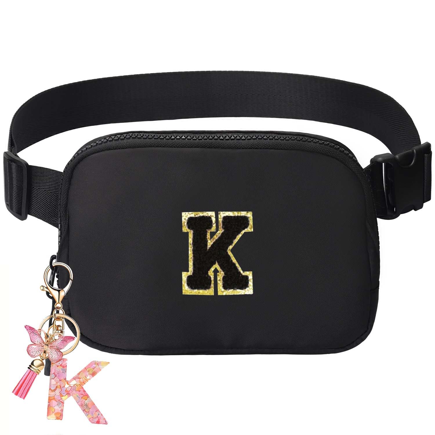 Gifts Girls Teens Kids - Birthday Gifts for Women, Personalized Gifts for Mom Freind Sister Teacher, Graduation GiftsInitial Crossbody Bag Belt Bag for Women Black K