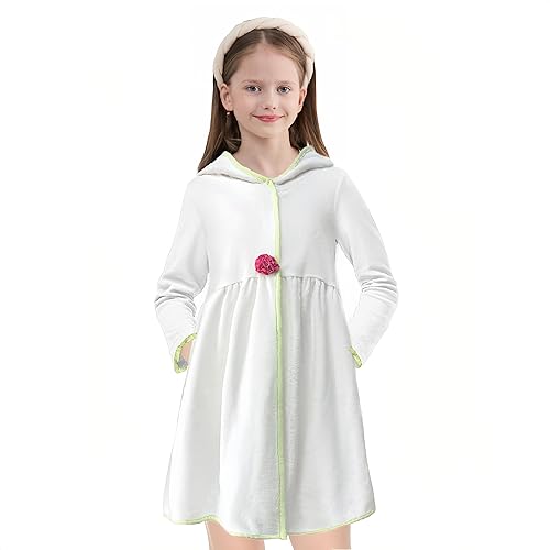 Girls Swim Cover Up Bathrobe Toddler Hooded Terry Cloth Beach Kids Towel Robe Coverups Pool White Wraps