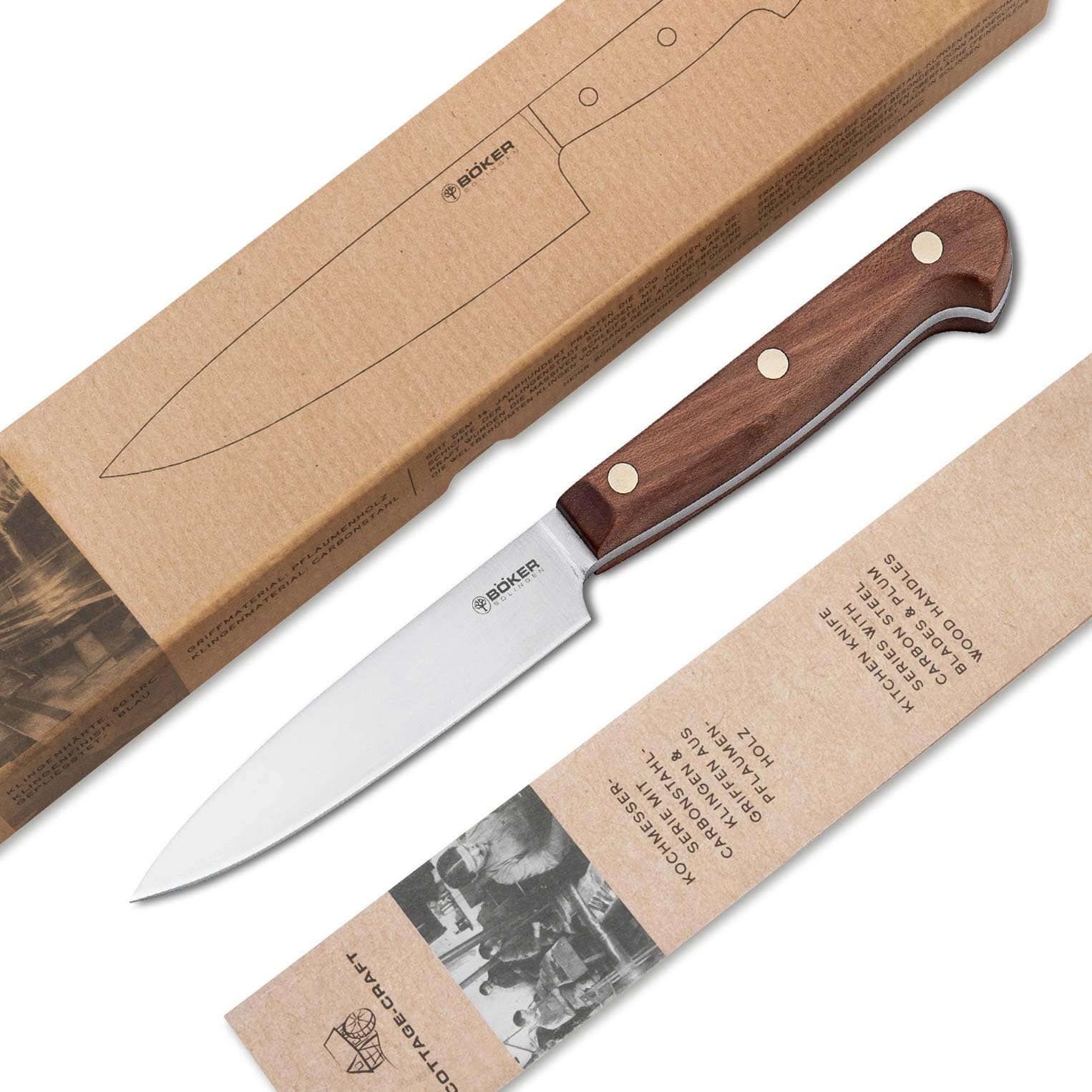 BÖKER SOLINGEN® Cottage-Craft - Profi Spickmesser handgemacht - Officemesser mit Holzgriff - scharfes Allzweckmesser - Garniermesser in Geschenkbox