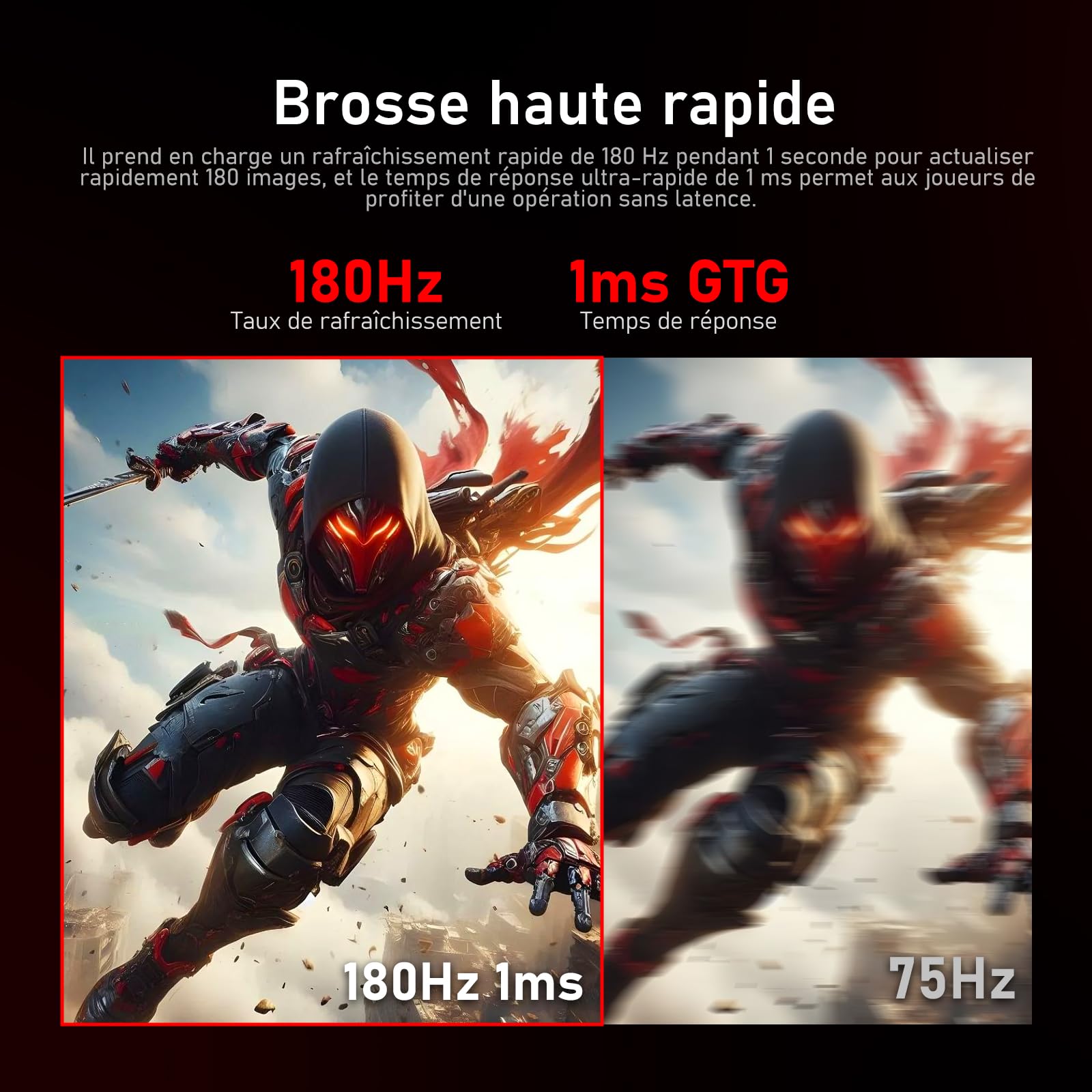 Gawfolk Écran PC Ultra Large 34 Pouces 1500R incurvé 180Hz Gaming Computer Moniteur,21:9 UWQHD(3440x1440)，128% sRGB，FreeSync，HDR，178 ° Angle Vue，DisplayPort、HDMI，VESA 75 * 75MM-Noir