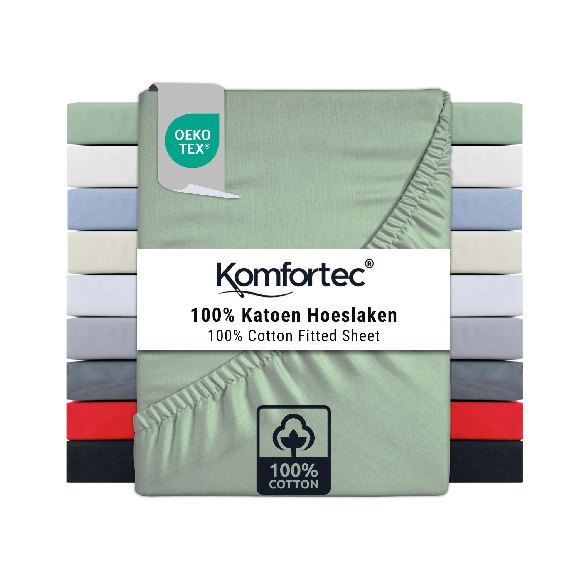 Komfortec Jersey Fitted Sheet, 100% Cotton, 200 x 200 cm, 135 g/m², Soft, Breathable & Skin-Friendly, With Elasticated Edge, Oeko-Tex Certified, For Box Spring, Toppers & Mattresses, Green