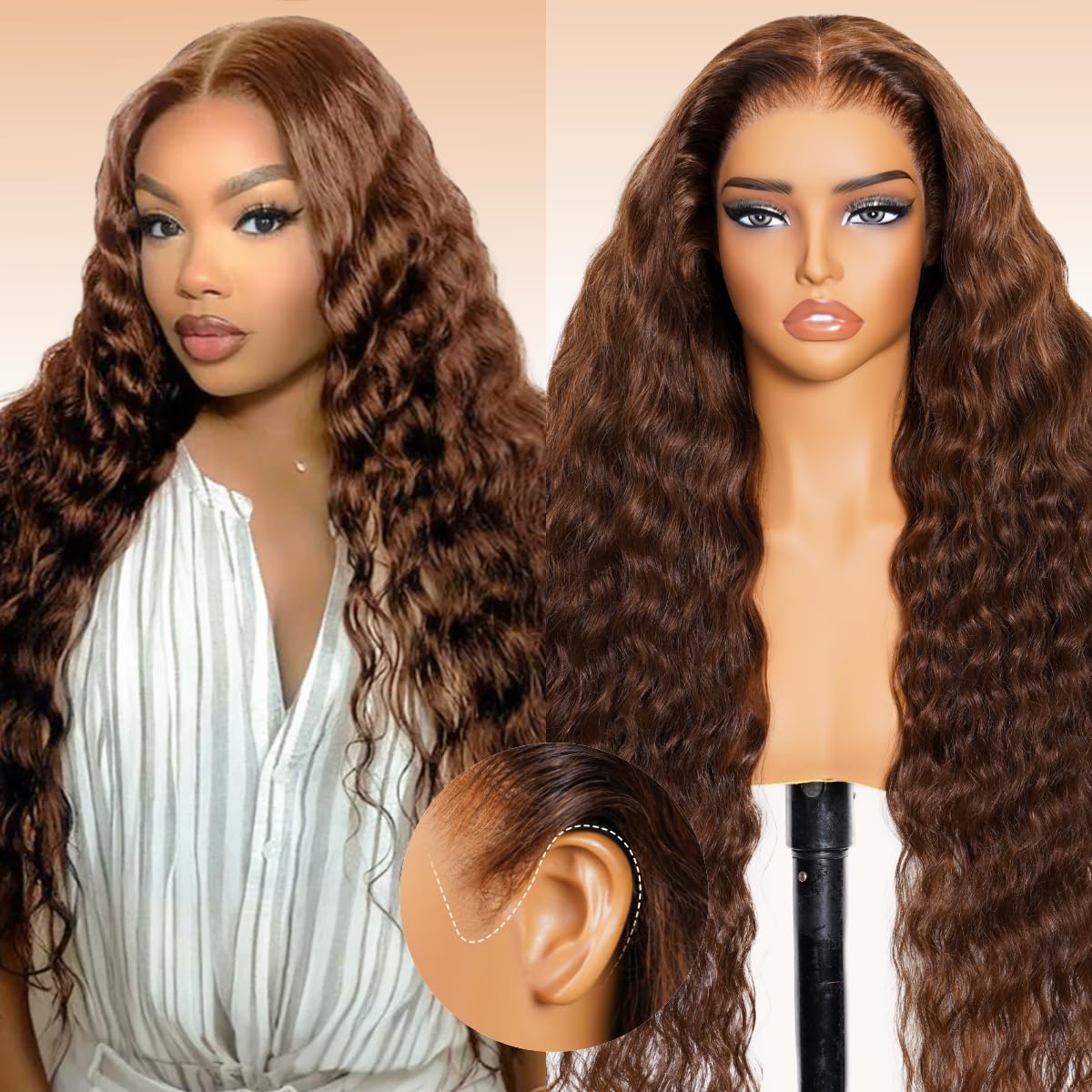 Arabella Chocolate Brown Deep Curly Lace Front Wigs Human Hair 13x6 HD Lace Frontal Wigs Curly Human Hair Brown Glueless Wig For Women Pre Plucked