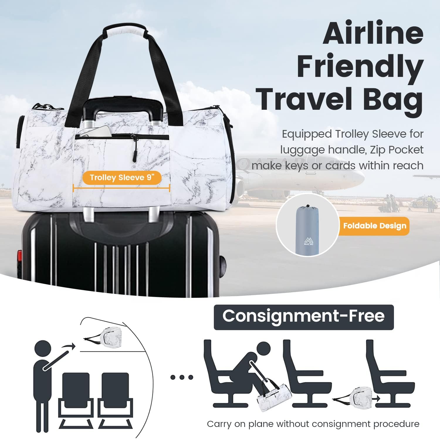  | Large Gym Bag for Women with Shoe Compartment, 40L Sports Bag for Men with Wet Pocket, Lightweight Duffel Bag Travel Bag for Weekend Overnight Trips (Marble White) | Sports Duffels