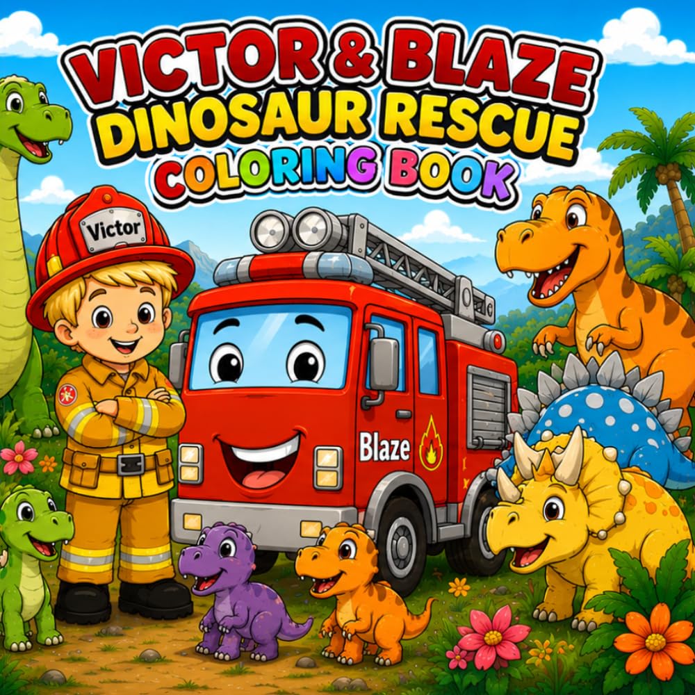 Victor & Blaze: Dinosaur Rescue Coloring Book: 33 Bold & Easy Dinosaur Rescue Adventures for Kids Ages 3–8