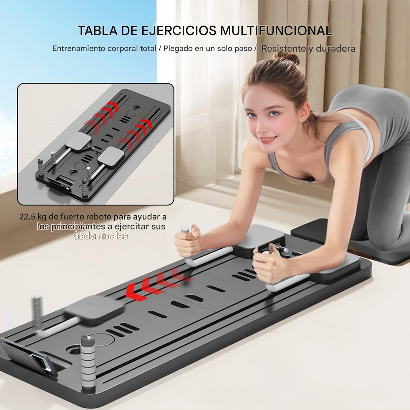 Riformatore di pilates portatile, tavola addominale per macchina da pilates a casa, accessori da palestra a casa con fasce per esercizi di forza e fitness