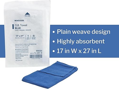 Miniatura 3 de McKesson O.R. Toallas, desechables, algodón, tejido liso, prelavadas, de un solo uso, estériles, azul, 17 x 27 pulgadas, 1 unidad