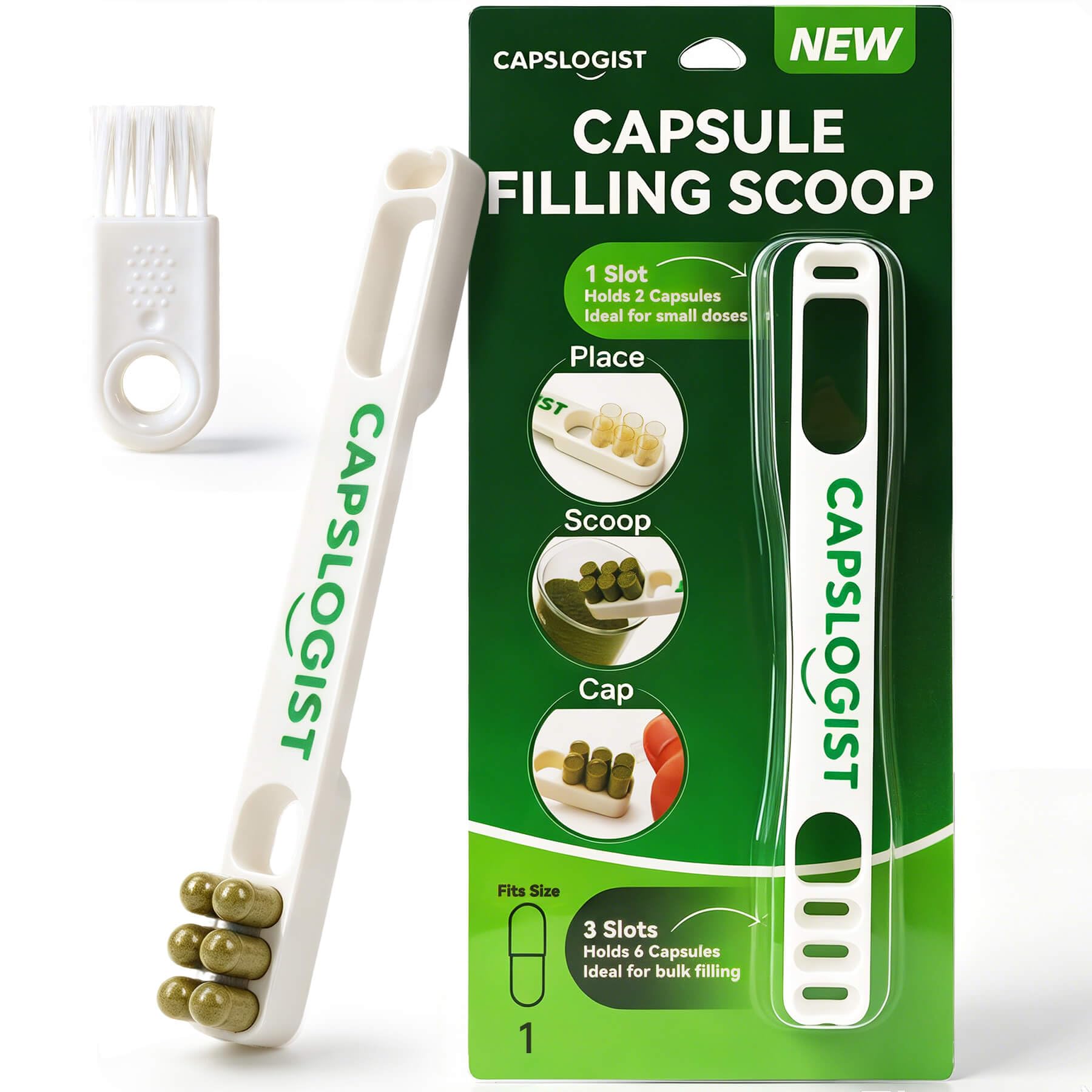 Capsule Filling Scoop for Size 2, Pill Filler Kit with Brush — Amazon image 11