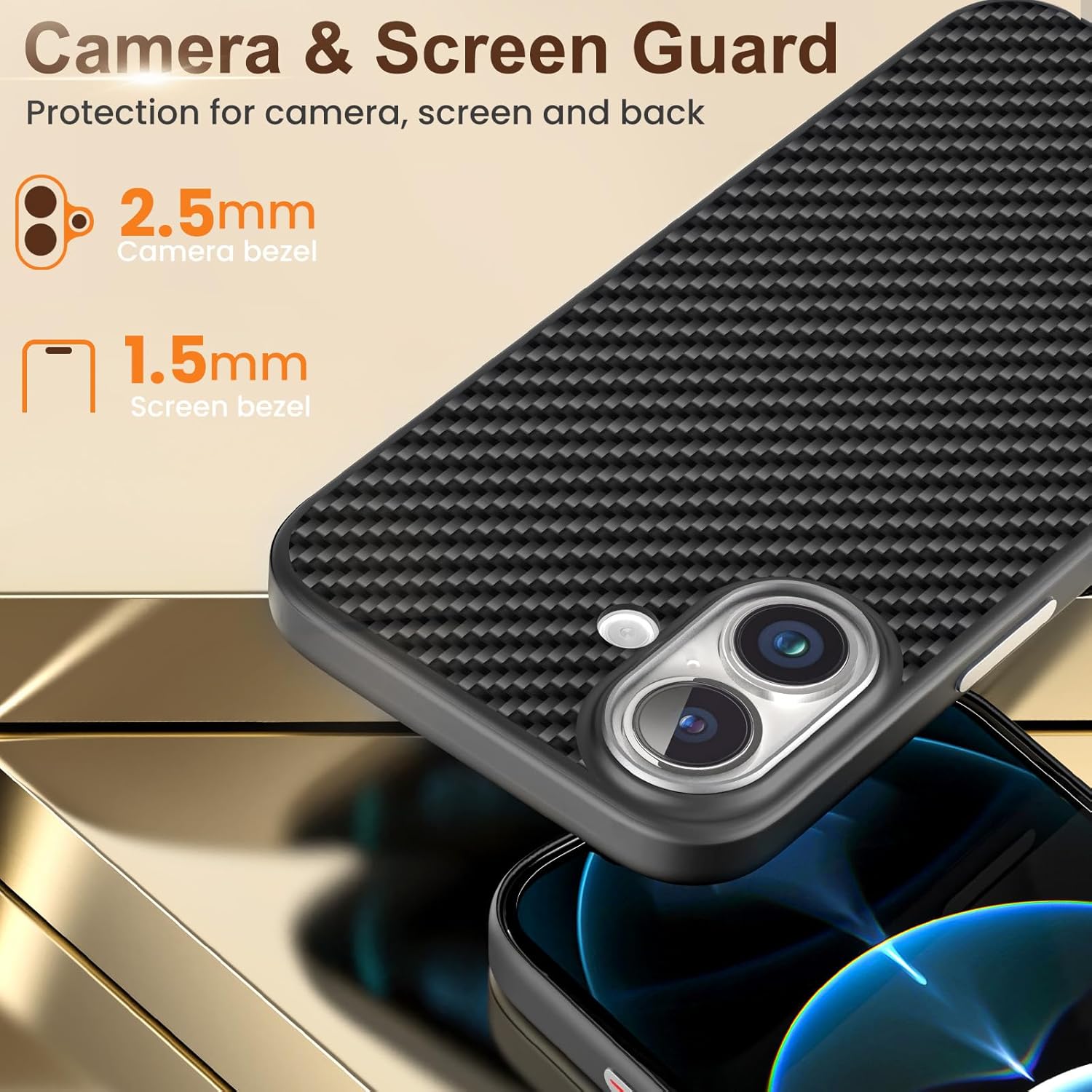 1500D Aramid Case for iPhone 17 with Carbon Fiber Texture, (Mag-Safe) Compatible, Full Body Protective Phone Skin Cover Skin, Smooth Touch Sturdy Durable Slim Professional Style Black - Image 2