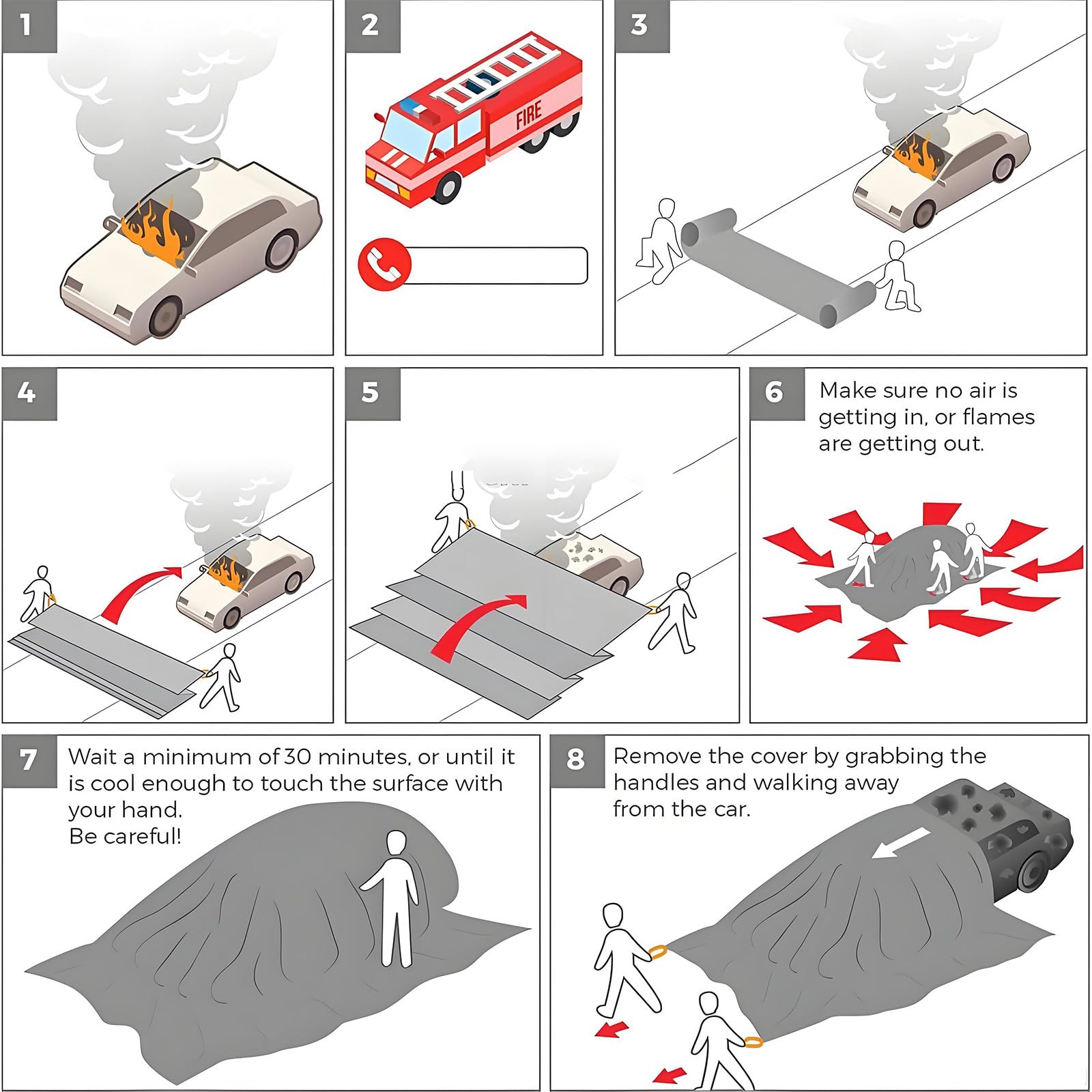 Manta de emergencia contra incendios, manta de extintor de incendios de coche, manta ignífuga de silicona, manta de extintor para accidentes de coche, vehículos eléctricos y de gas, 4 x 6 pies