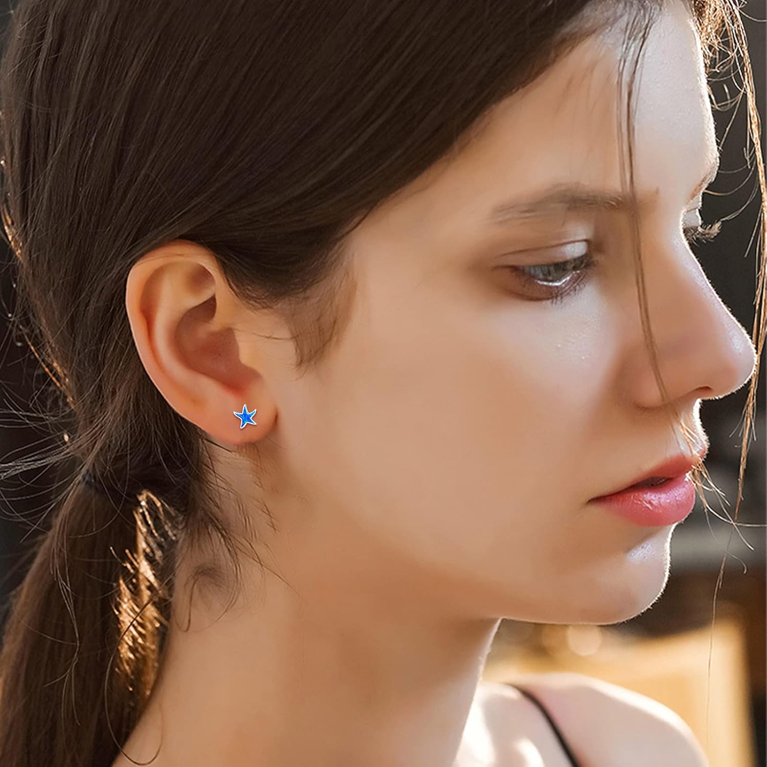 CUOKA MIRACLE Starfish Studs Sea Star Earrings Opal Stud Earrings 925 Sterling Silver Ocean Starfish Earrings Beach Stud Hypoallergenic Earrings Tiny Small Earrings Gifts for Women Girls - Image 2