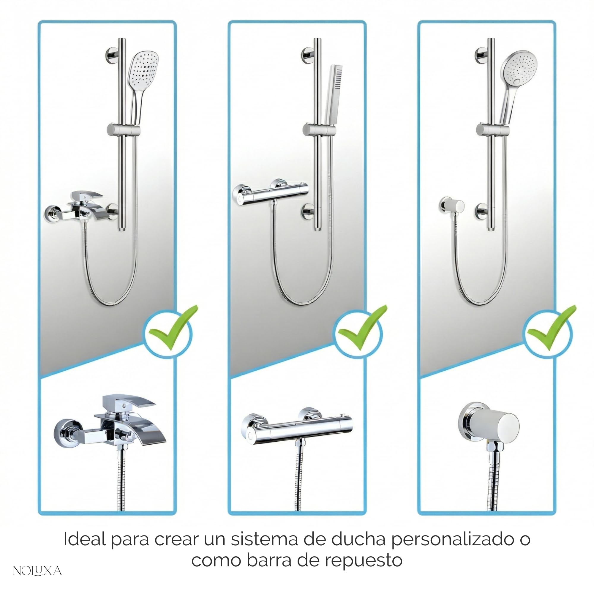 IMEX - Barra de Ducha Pared 65cm Níquel Cepillado | Barra de Acero Inoxidable S.304 Redonda con Soporte para Alcachofa de Ducha Ajustable | Recambio Original IMEX