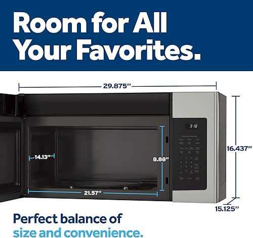 Miniatura 2 de GE Horno de microondas para instalar sobre la estufa con ventilación recirculante, 1.8 pies cúbicos, 900W, plato giratorio removible de 12.8, 10