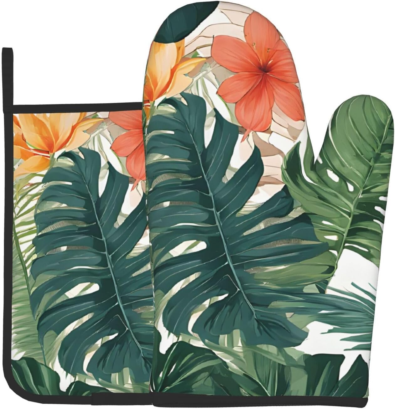 Tropical Summer Hawaiian Flower Palm Leaves:Full Width Printing Kitchen Baking Two-Piece Set, A Must-Have Tool Set for Novice Home Cake Makers, Suitable for Both Left and Right Hands, Anti Slip