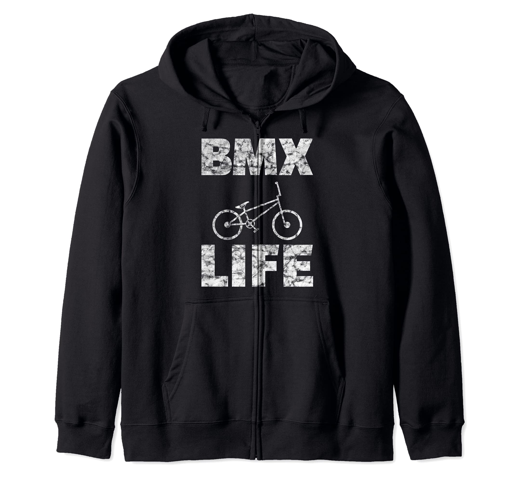 BMX Life Distressed Bike Rider Zip Hoodie, Black