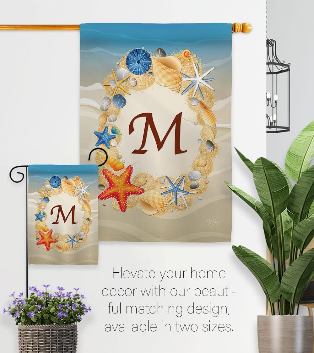 Breeze Decor - Summer M Initial Coastal - Everyday Beach Impressions Decorative Vertical House Flag 28" x 40" Printed in USA