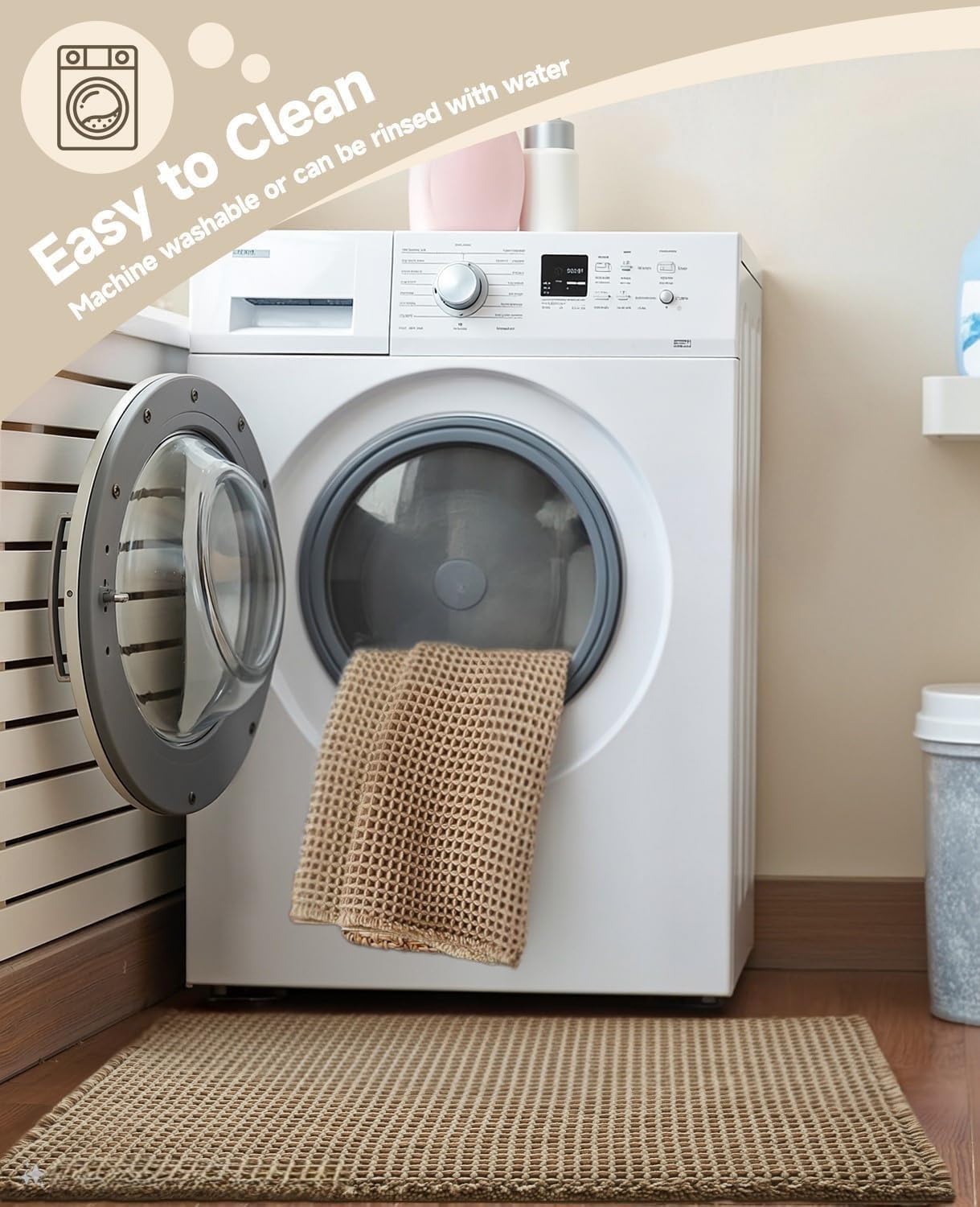 Waffle Bath Mat, Super Absorbent Non-Slip Bath Mats for Bathroom Floor, Machine Washable Bathroom Rugs with Tassels, Rubber Backed Bathroom Mats, Ultra Soft.(Brown, 2'X6')