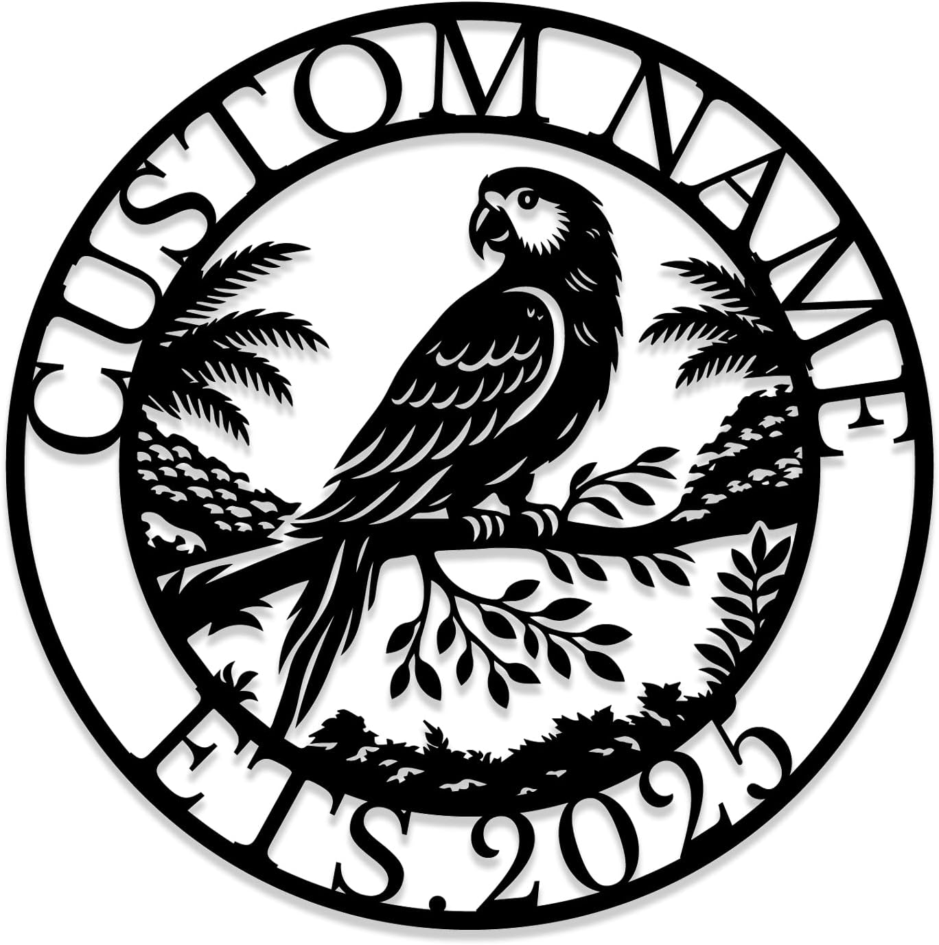 Custom Parrot Metal Sign,Personalized Parrot Couple Name Wall Art,Tropical Bird Garden Decor,Bird Memorial Plaque,Cabin Address Sign (Style-A)