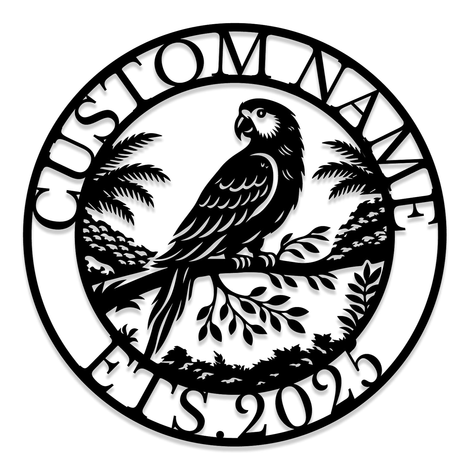 Custom Parrot Metal Sign,Personalized Parrot Couple Name Wall Art,Tropical Bird Garden Decor,Bird Memorial Plaque,Cabin Address Sign (Style-A)