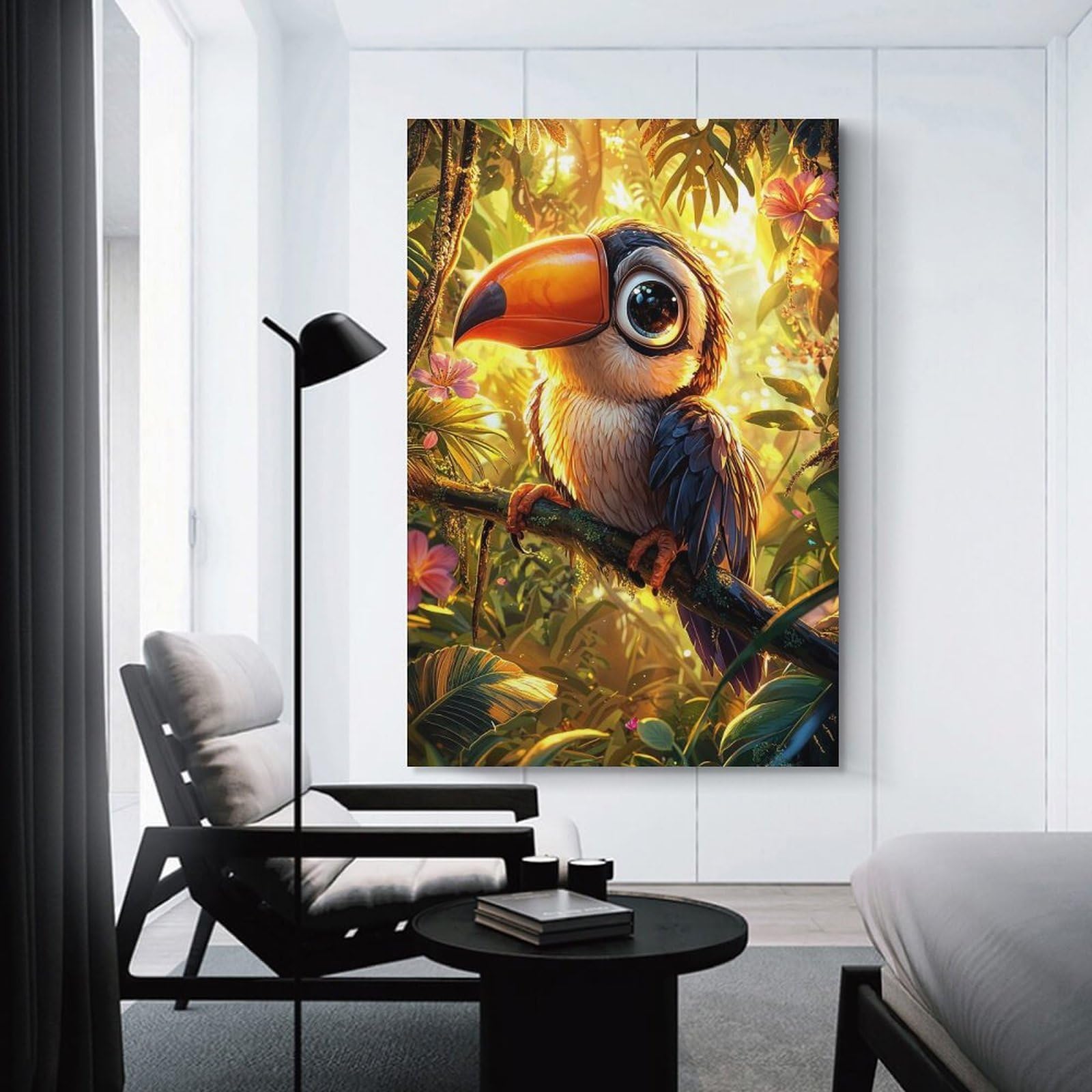 Junmoney Unframe-Style-14 Canvas Wall Decor Cute Toucan In Jungle, 24X36inch(60X90cm), For Lounge Decor, Bedroom Walls Or Flats, Eye Catching Artwork For Blank Walls