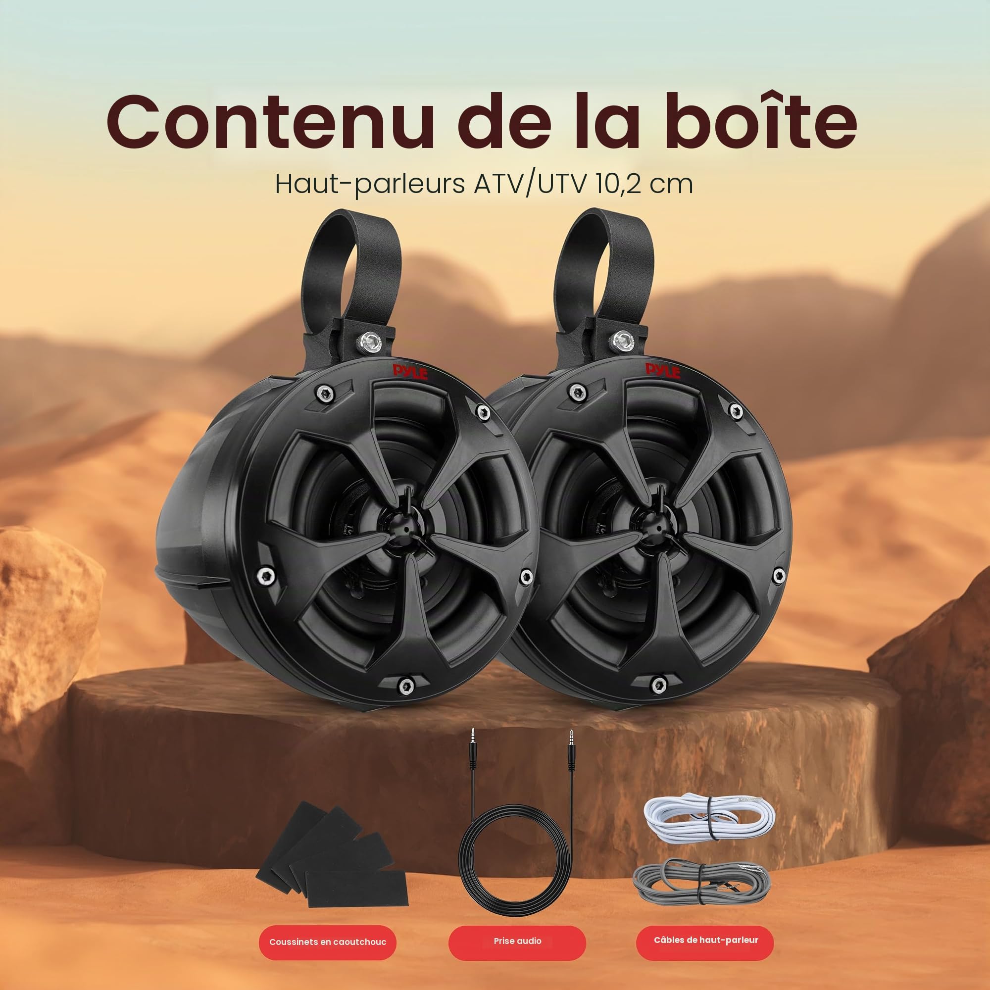 Pyle Système de Haut-parleurs Tout-Terrain résistant à l'eau de 10,2 cm avec Puissance de 800 W, Audio Compact de qualité Marine pour VTT, UTV, 4x4 et véhicules Jeep – Haut-Parleur étanche Durable