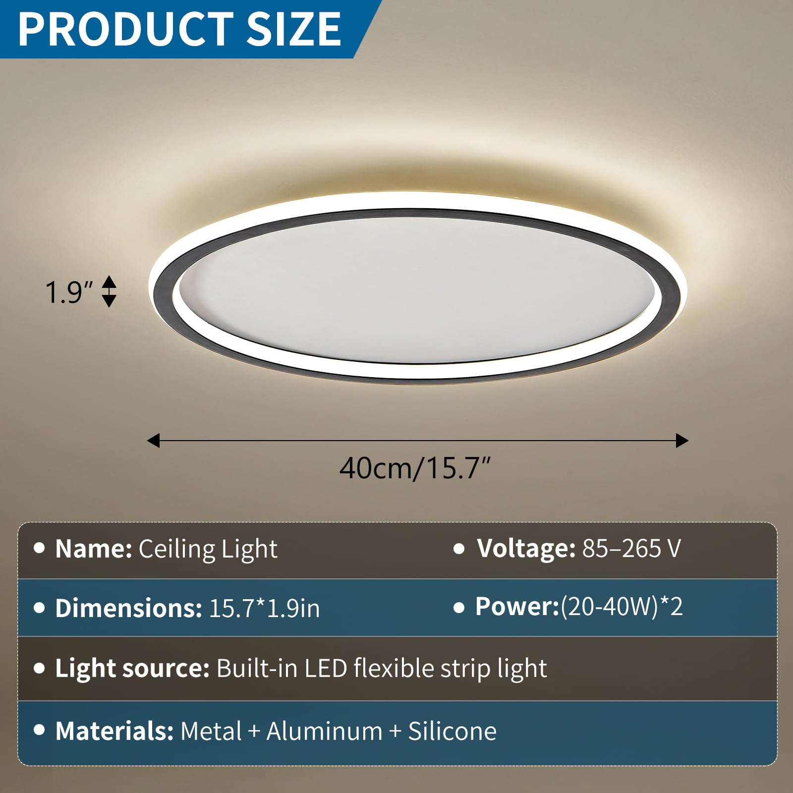 Mikeru Deckenlampe Schlafzimmer, 40cm LED Deckenleuchte Rund Ring Warmweiße Deckenleuchte Badezimmer Lampe Decke 3000K Ohne Fernbedienung für Wohnzimmer, Küche und Dachboden