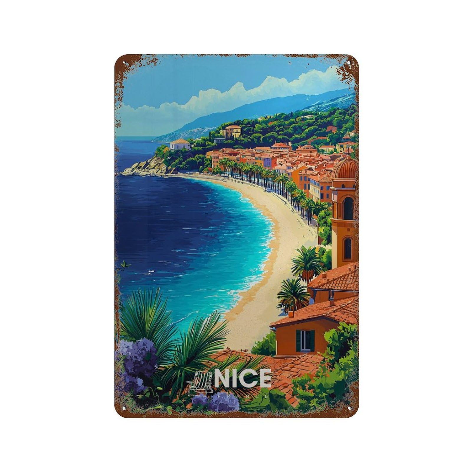 xiaoxiaoshen Nice France Travel French Riviera Coastal Wall Decor Art Metal Tin Poster Modern Home Decor Art Home Bar Shop Decorations Vintage Sign 30x20cm