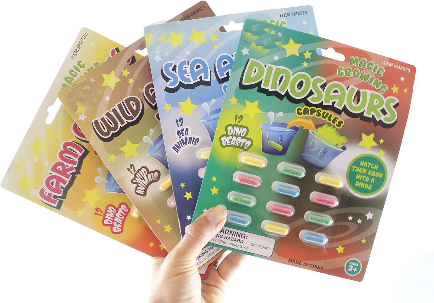 48 Animal Sponges - 4 Packs of 12 Capsules - Emerge from Capsule - Grow an Animal in Water - Sea Animals, Wild, Dinosaurs, Farm - Toy Bath Fun Science Expanding Novelty Magic Absorbent
