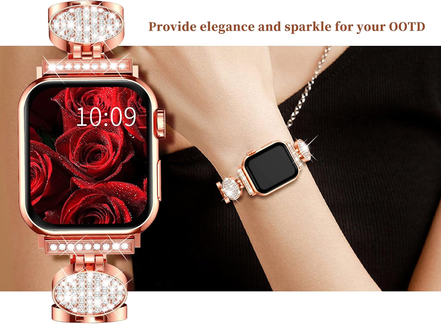 Fitlink Full Diamond Decoration iWatch Band for Apple Watch Band 38mm/40mm/41mm/42mm/44mm/45mm/49mm, Super Shine Premium Crystal Apple Watch Band for Apple Watch Series 8/7/6/5/4/3/2/1/SE/Ultra