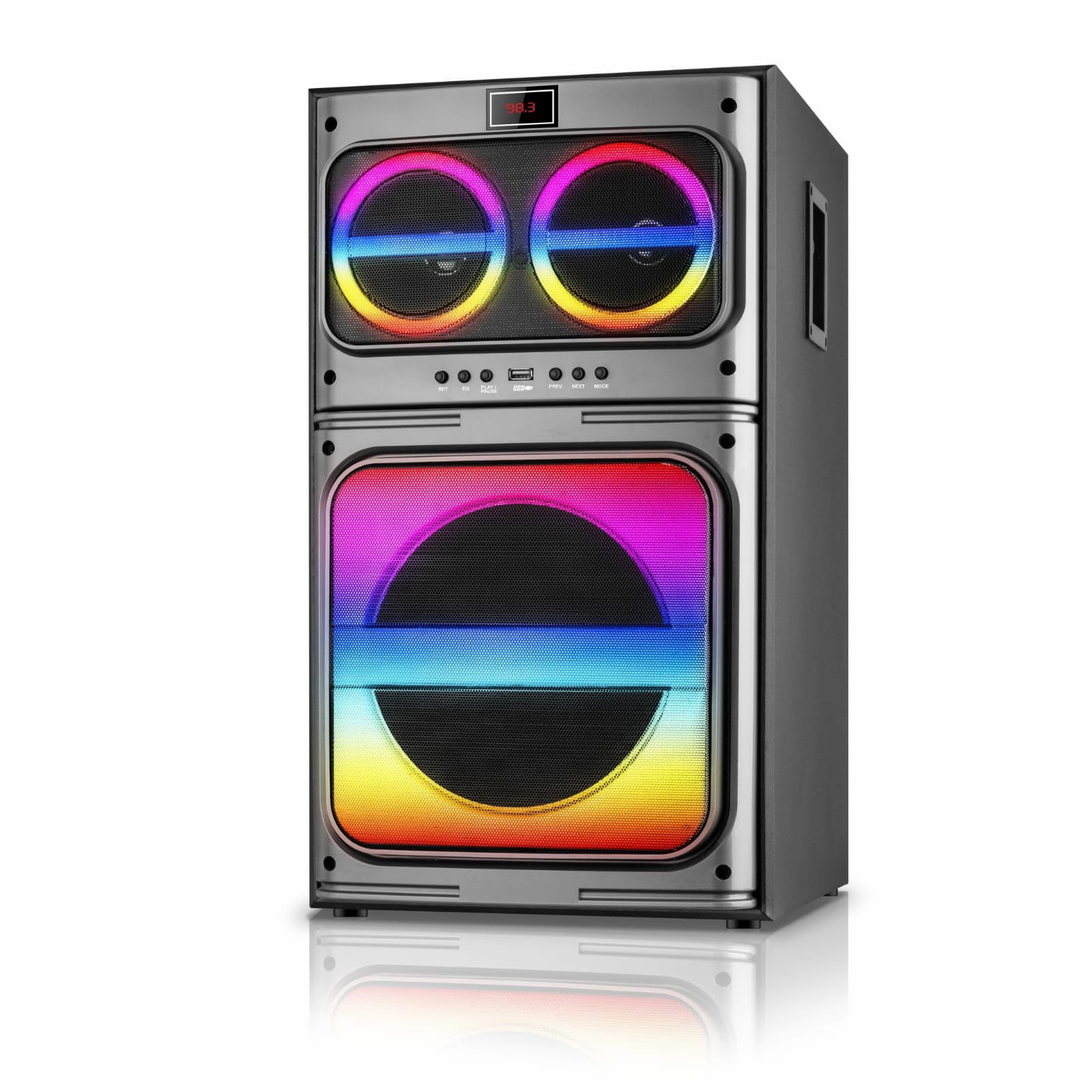 TS7777 Home Theater Party Speaker with 10" WOOFER and Dual MID Range Speakers, Bluetooth, USB, Digital FM,TWS, INBUILT Karaoke and Wide CONNECTIVITY Options VIA AUX in.