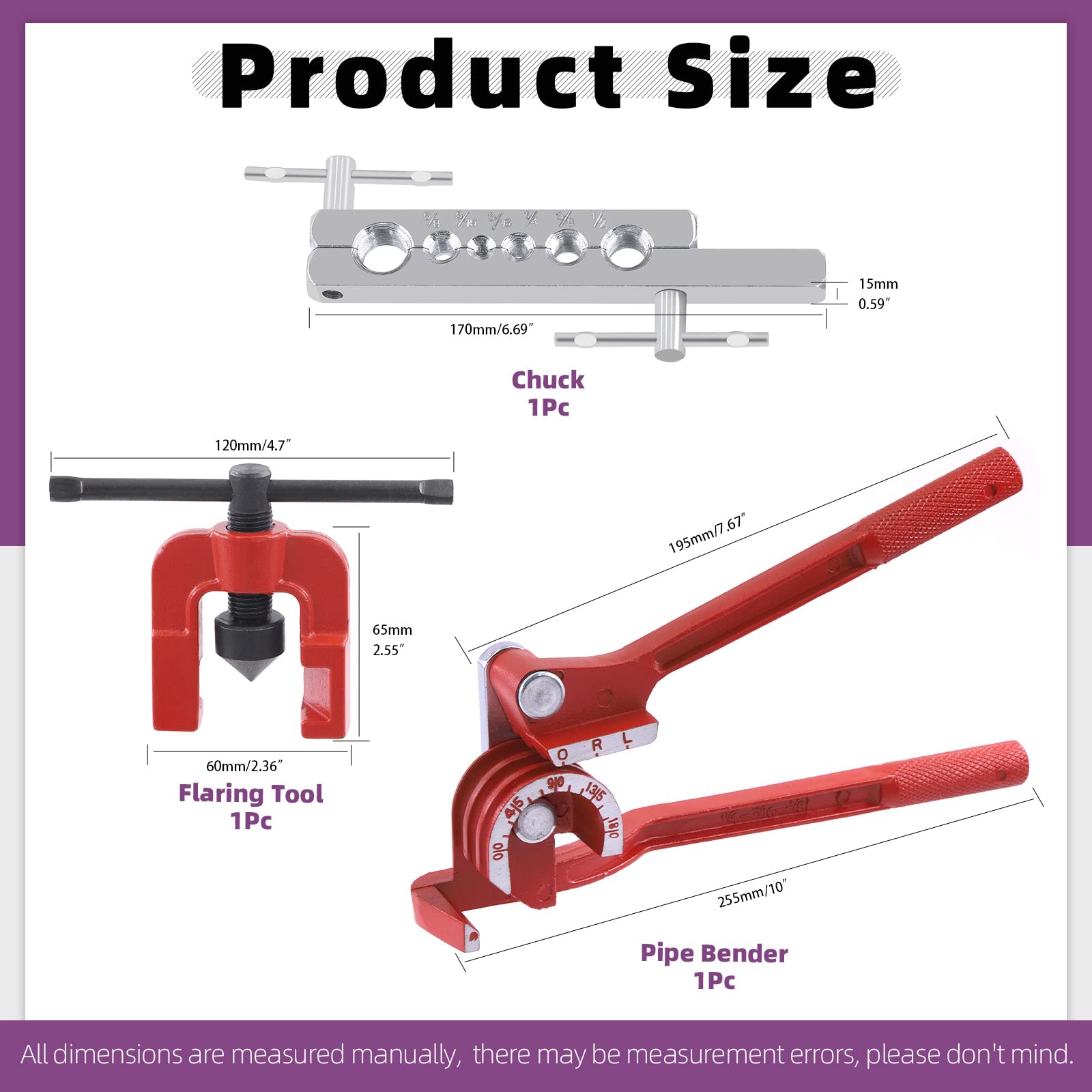 Swpeet Kit de herramientas de avellanado doble para automóvil de 3 piezas y juego surtido de curvador de tubo de 3 en 1 de 180 grados, herramientas de avellanado de línea de 5/8" 5/16" 3/16" 1/4" 3/8