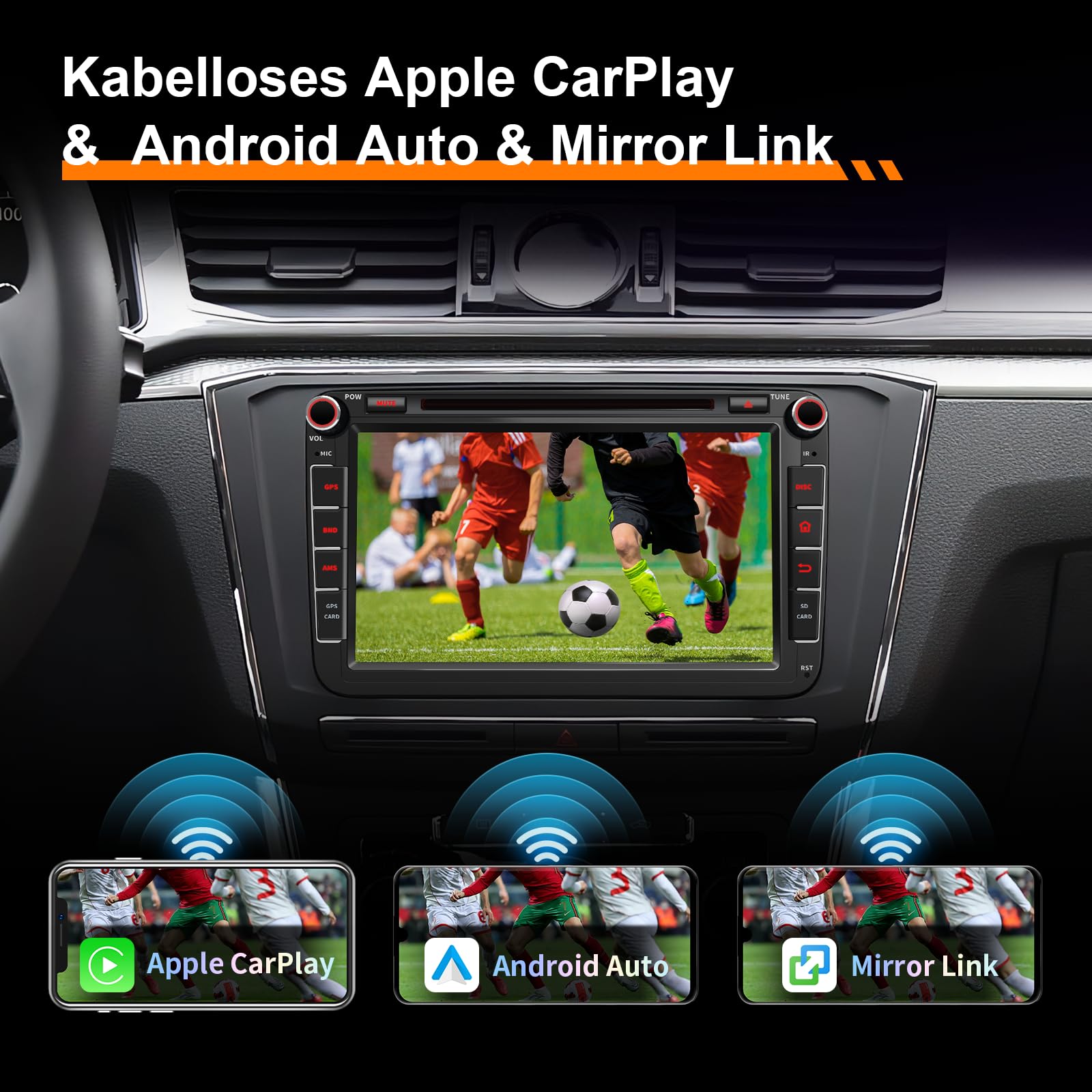 Autoradio 9'' Android 13 per Golf 5/6, VW T5, Polo 6R, 4 GB + 64 GB Wireless CarPlay, Android Auto, DAB integrato, 2 Din, 8 Core, 4G, Navi, BT5.0, WiFi, USB, FM, TPMS, OBD2, controllo vocale