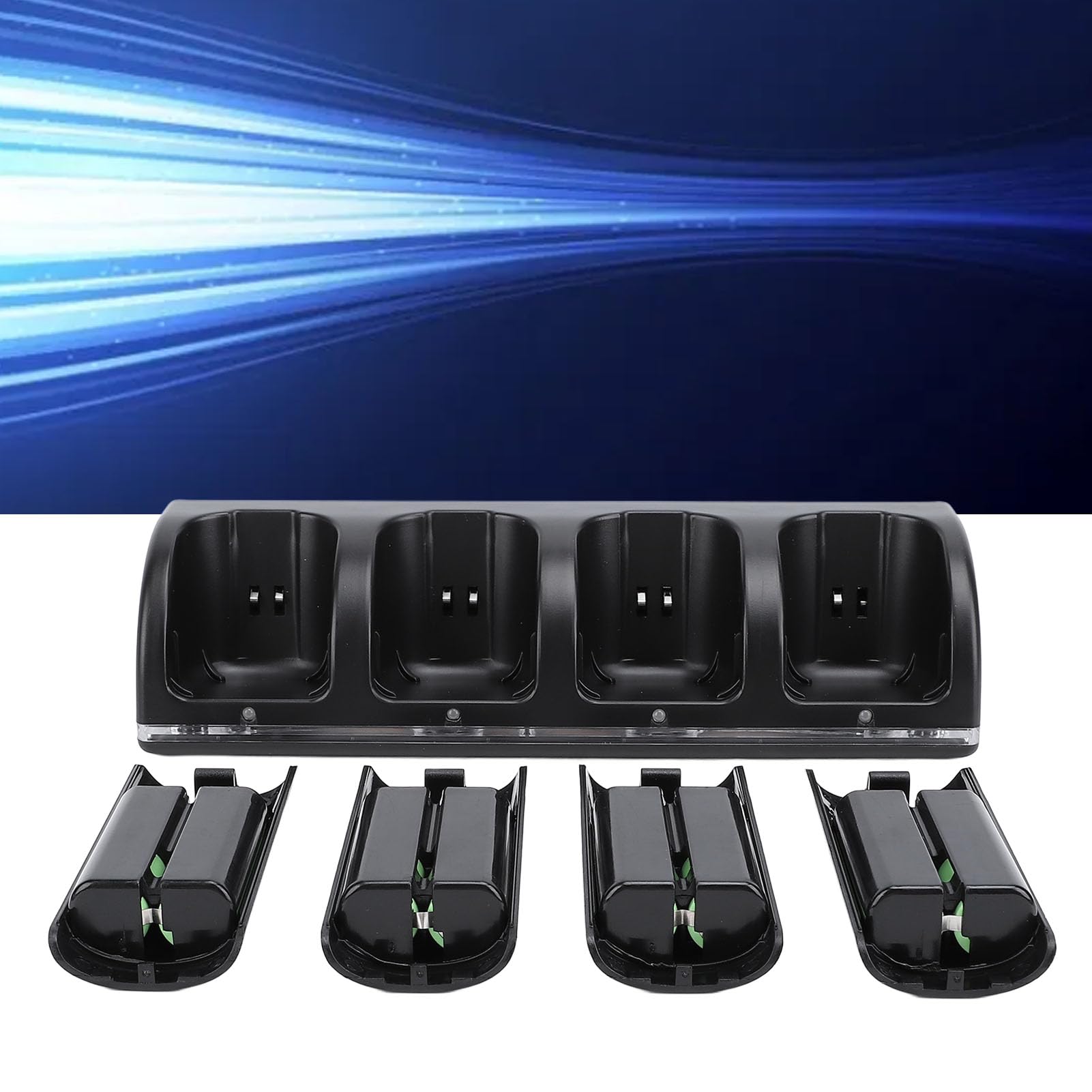 Stazione di Ricarica 4 in 1 per Telecomando Wii U, Caricabatterie con 4 pacchi batterie Ricaricabili con 4 batterie Ricaricabili da 2800 mAh + Cavo USB (Nero)