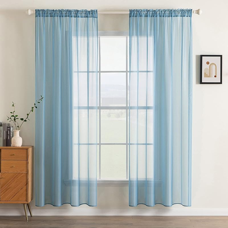 MIULEE Áttetsző Voile Függöny Szett, Szürke-Kék, 2 db, 245x140 cm, Puha Poliészter, Karnistartóval, Nappali és Hálószoba Dekoráció