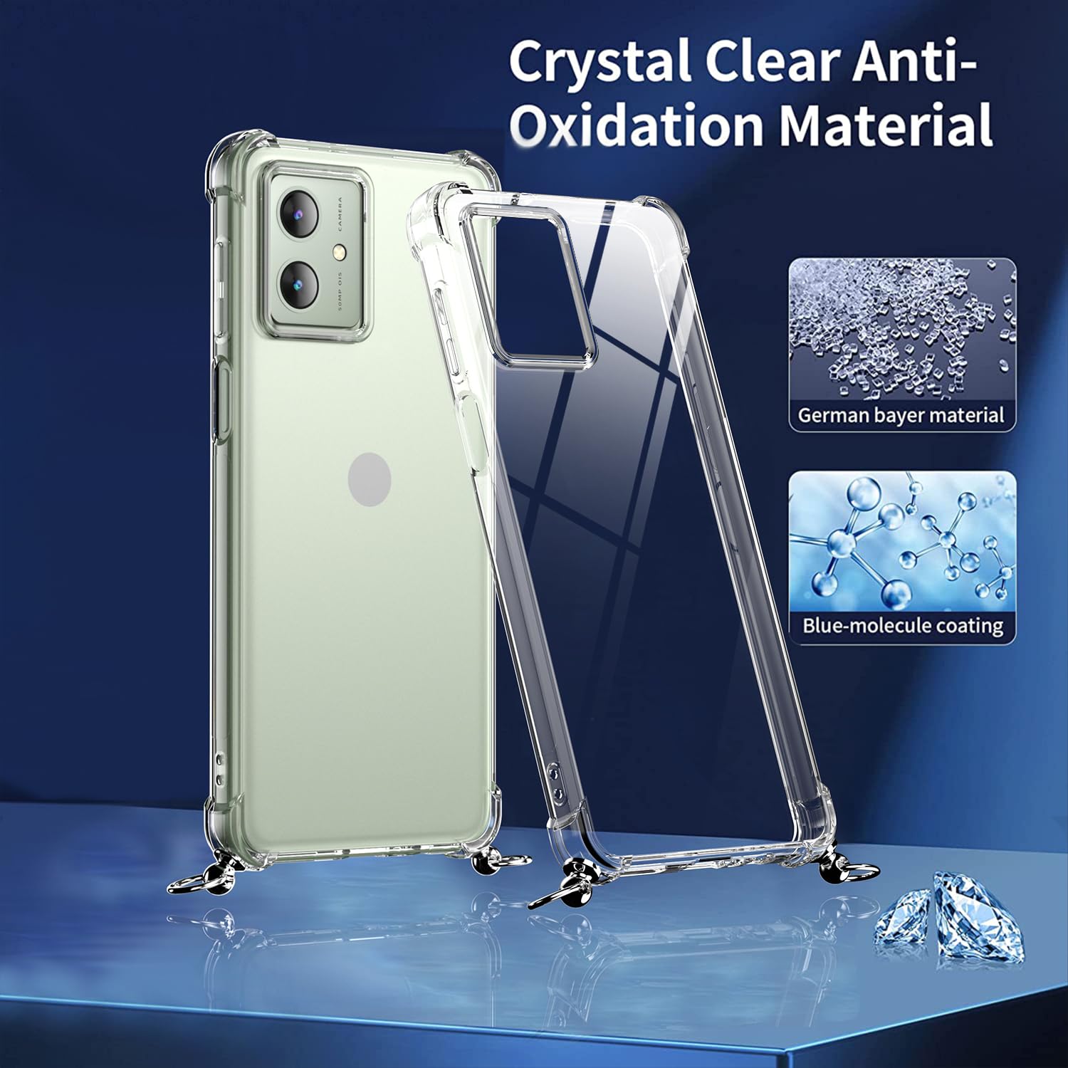Handyhülle Mit Kette Für Motorola Moto G54 5G – Transparent, Stoßfest, Mit Displayschutzfolie & Stift