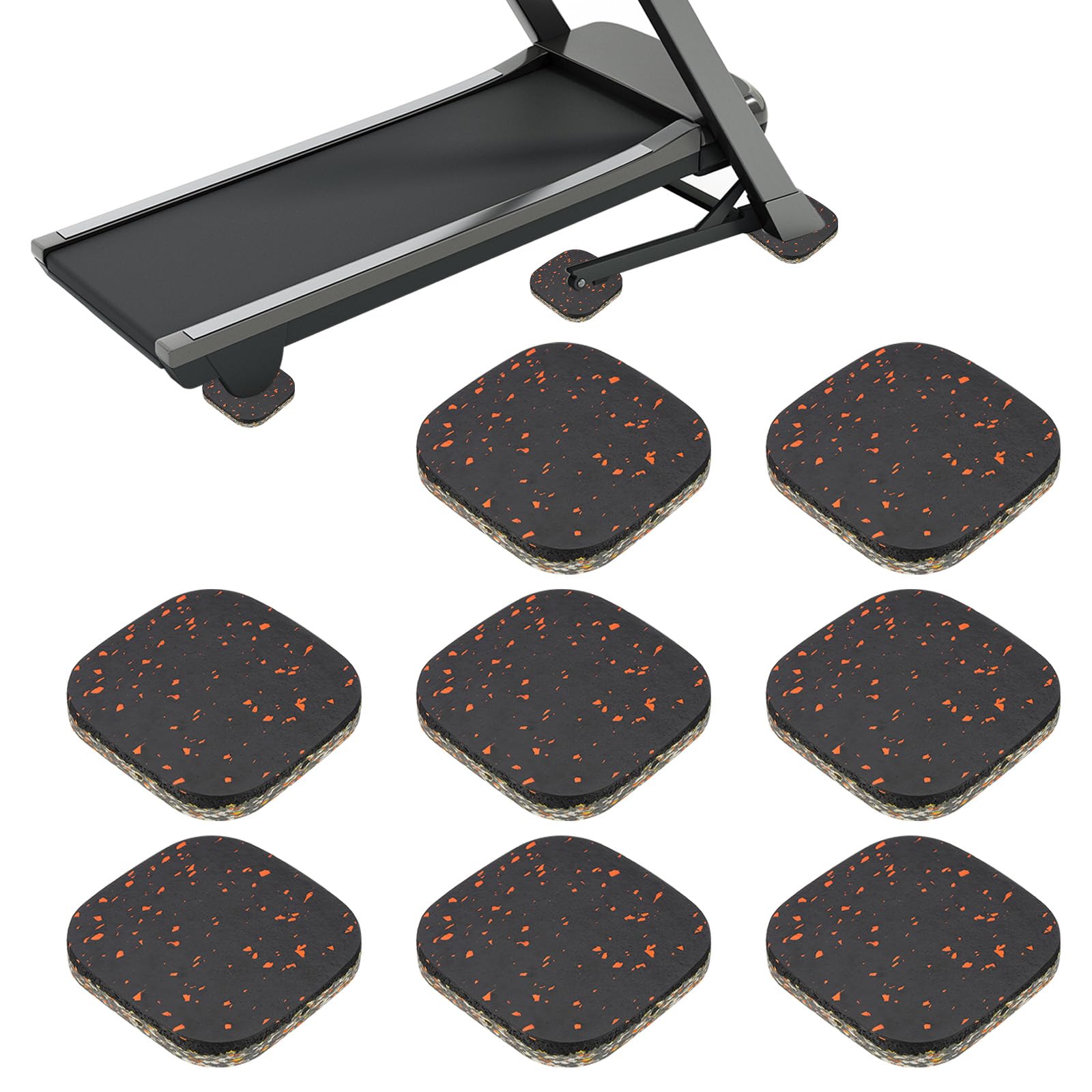 PATIKIL 8 Pcs Treadmill Mat Pads, 4x4x0.6" High Density Foam Anti Vibration Pad Sound Proof Floor Mat Exercise Equipment Mat for Carpet Protect Noise Reduction Home Gym, Orange