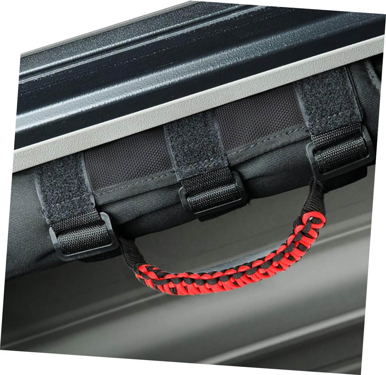 4pcs Black and Red Paracord Vehicle Grab Handles Car Ceiling Assist Handles for Off-Road SUV and Passenger Mobility Support