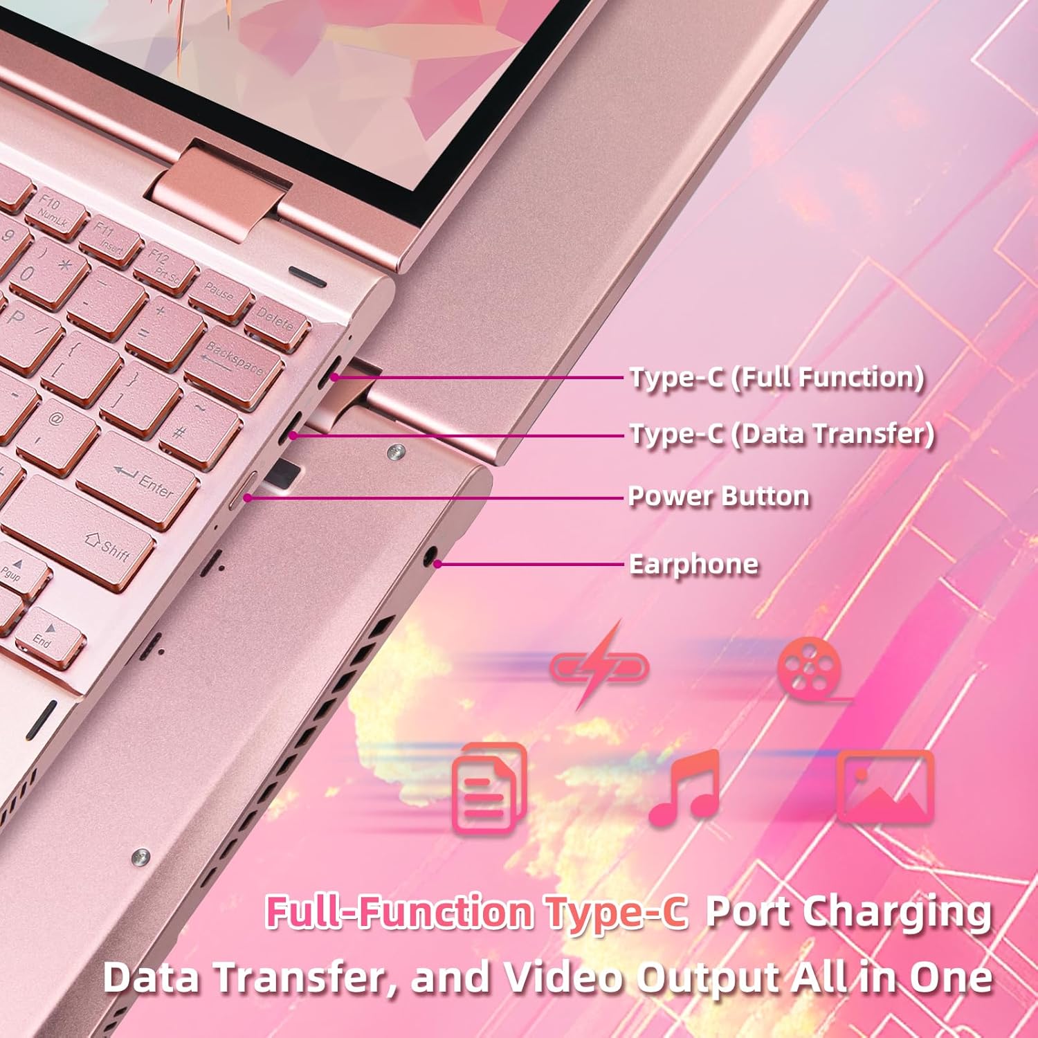 10.95" 2K TouchscreenLaptop, 2 in1 Laptop/Computer, Celeron N95(up to 3.4GHz), 16GB DDR5 RAM, 360° Convertible Notebook, Fingerprint Reader, Backlit Keyboard, Win11/Office2024 (16+256G)