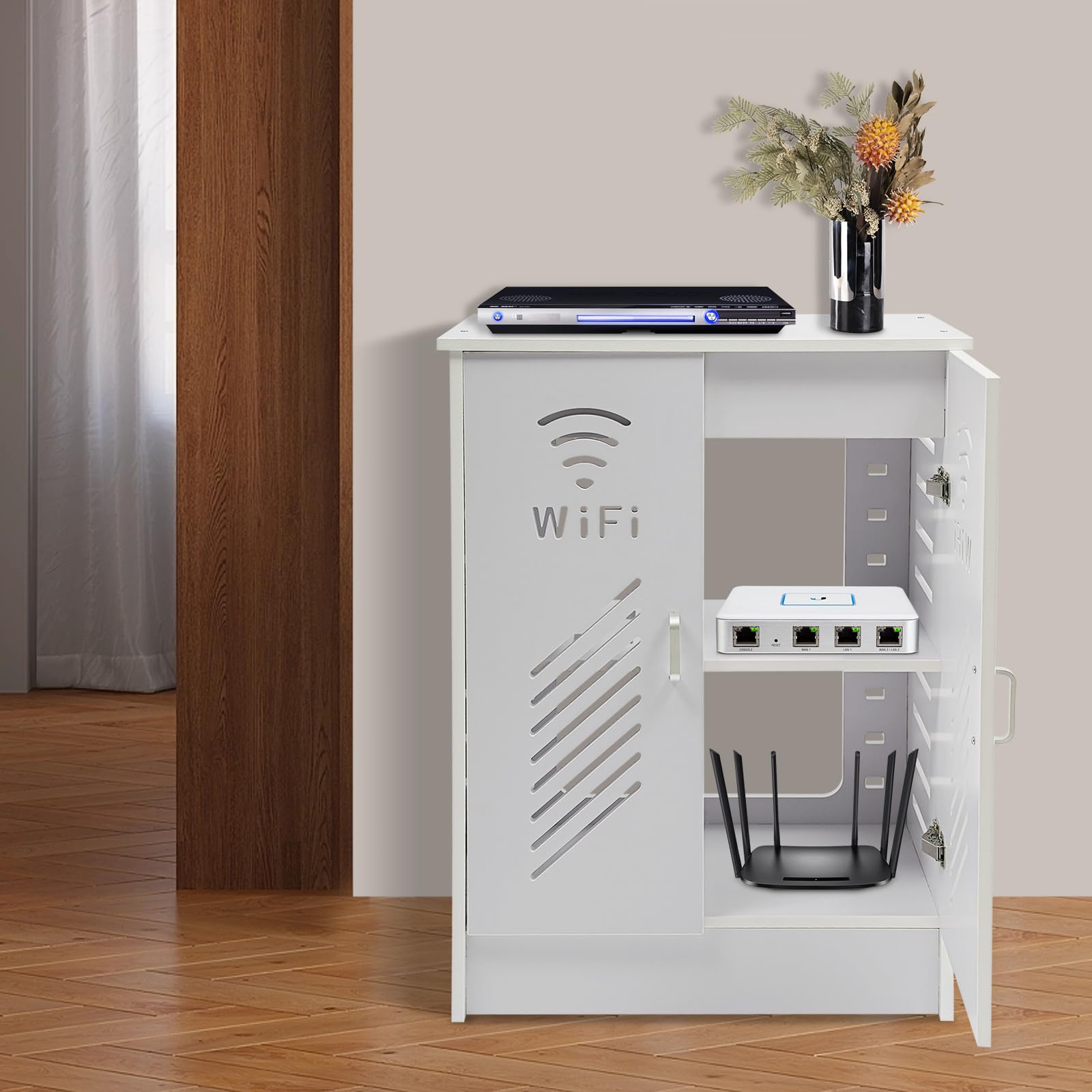 Armoire routeur WiFi Routeur Armoire de rangement debout Boîte de câble | Support mural WiFi Box Cacher Routeur Boîte de rangement avec portes Routeur Couverture Armoire Boîte Cacher Armoire