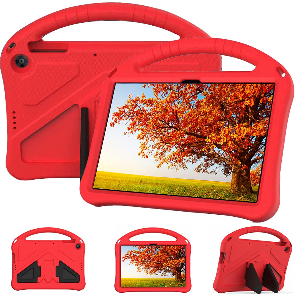 Sfulatdc Kids Case with Handle and Stand Shockproof Full Protection Cover for Huawei MatePad T10s 10.1/ T10 9.7 Inch Red
