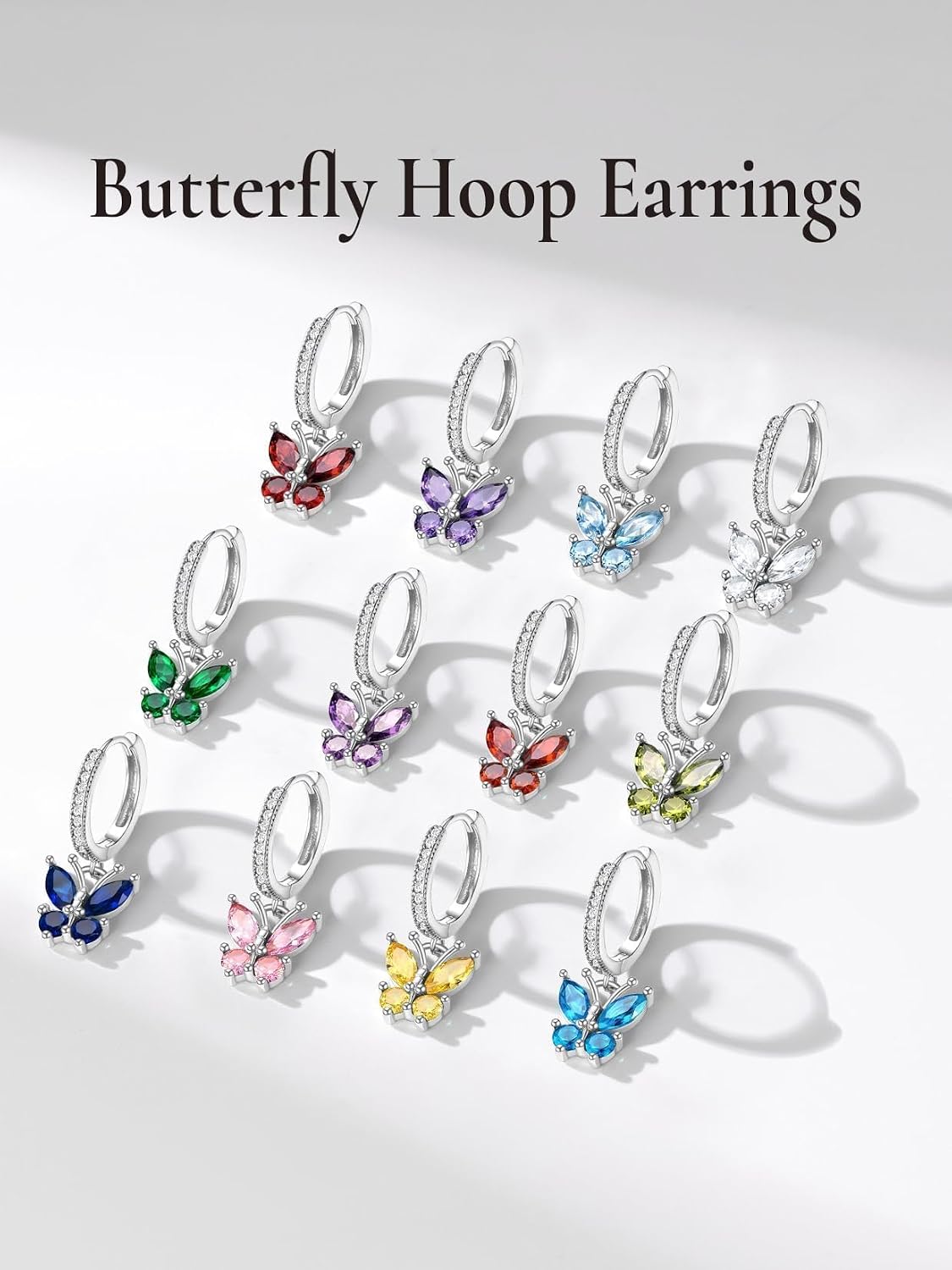 SILVERCUTE 925 Sterling Silver Butterfly Earrings for Women - Dainty Butterfly Birthstone Earrings,Hypoallergenic Dangle Earring, Birthstone Jewelry Birthday Gifts for Women