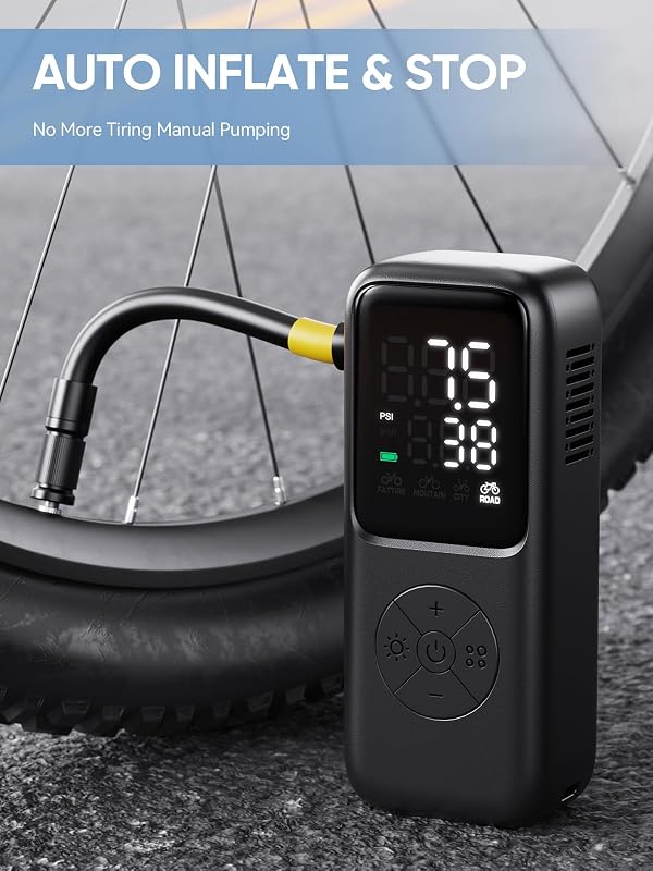 GPUTEK Mini Electric Bike Pump,120 PSI Bike Pump Portable with Guage Auto Stop, Bicycle Pump with Presta and Schrader, Bike Tire Pump Valve for Road Bicycle, Mountain Bike, E-Bike,Sports Ball by GPUTEK - Image 3