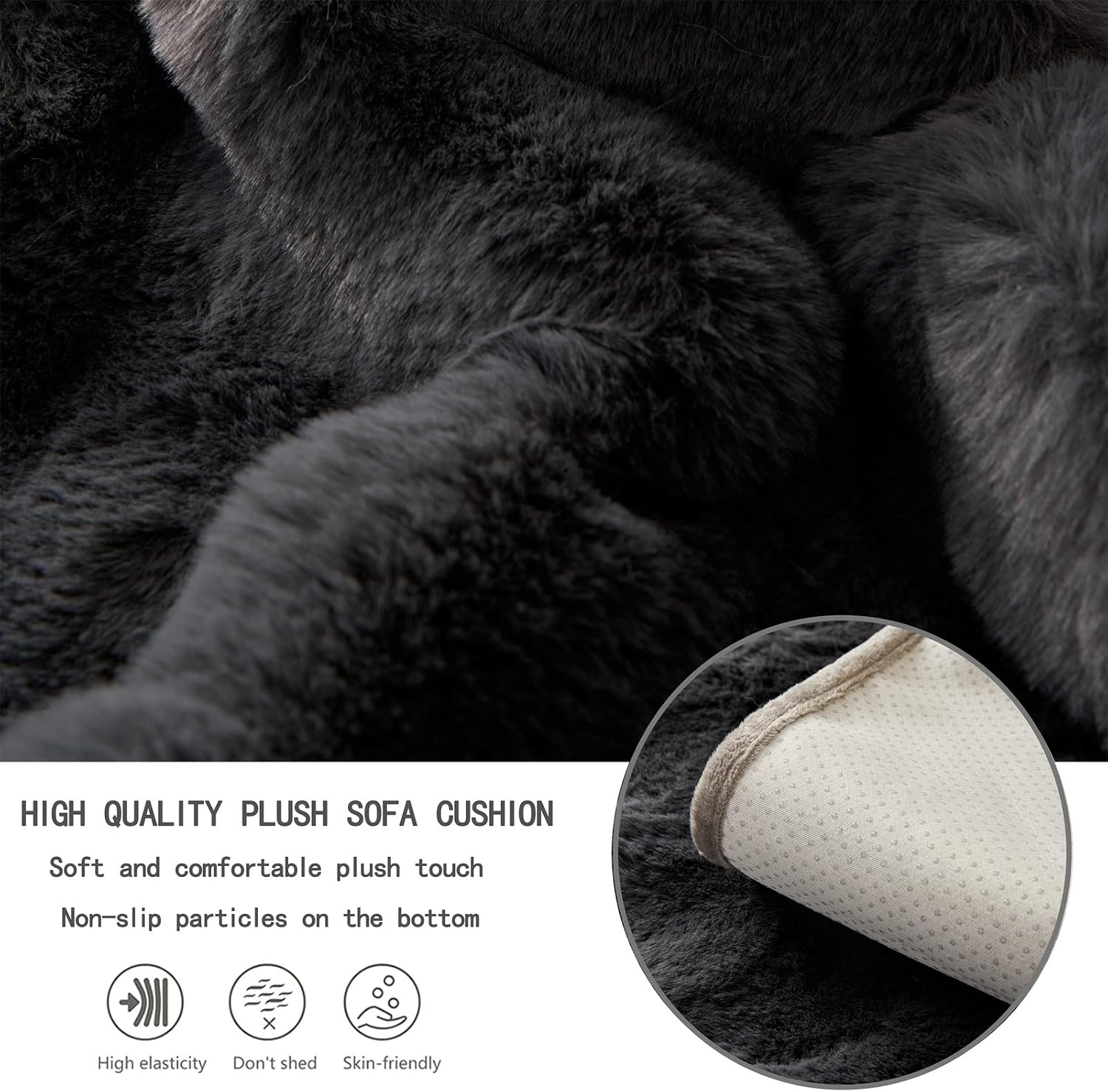 Thick Plush Sofa Cover Sofa Slipcover Corner 3/2/1/4 Seater Universal Quilted Couch Cover Anti-Slip L Shape Super Soft Velvet Protector Sofa Cushion for Living Room (Black,70x70cm)