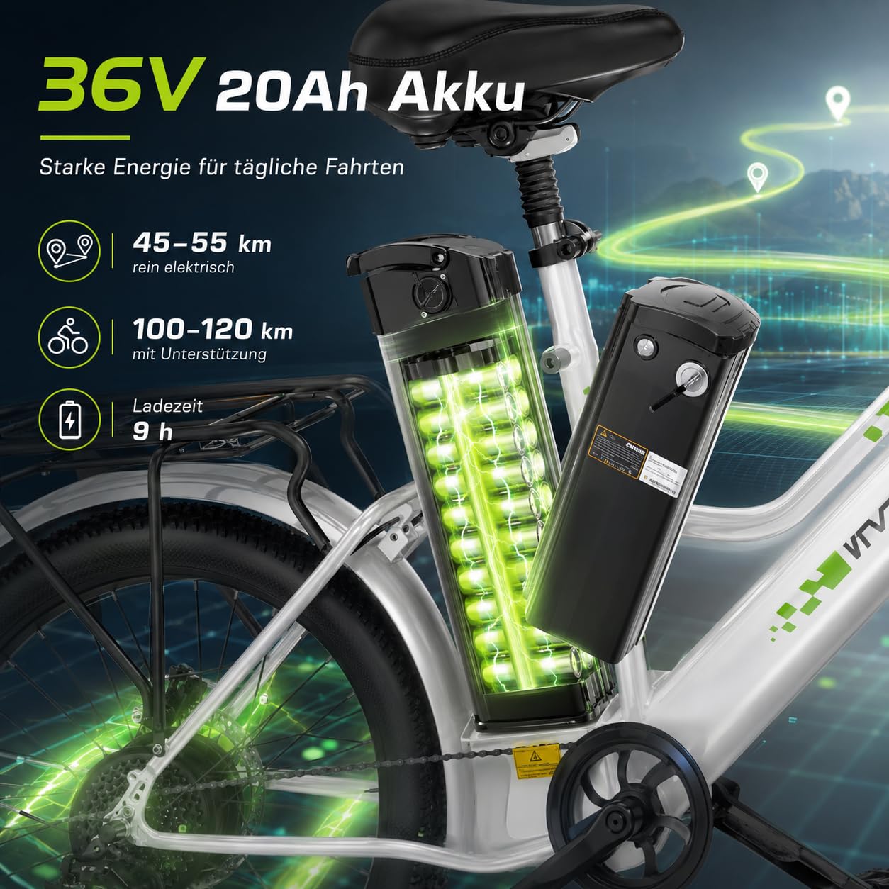 E-Bike 250W Motor 48V20 Akku 7-Gang mit Federdämpfung Scheibenbremsen | 25 km/h Höchstgeschwindigkeit, 100-120 km Reichweite, Scheibenbremsen, Herren & Damen, Stadt & Gelände