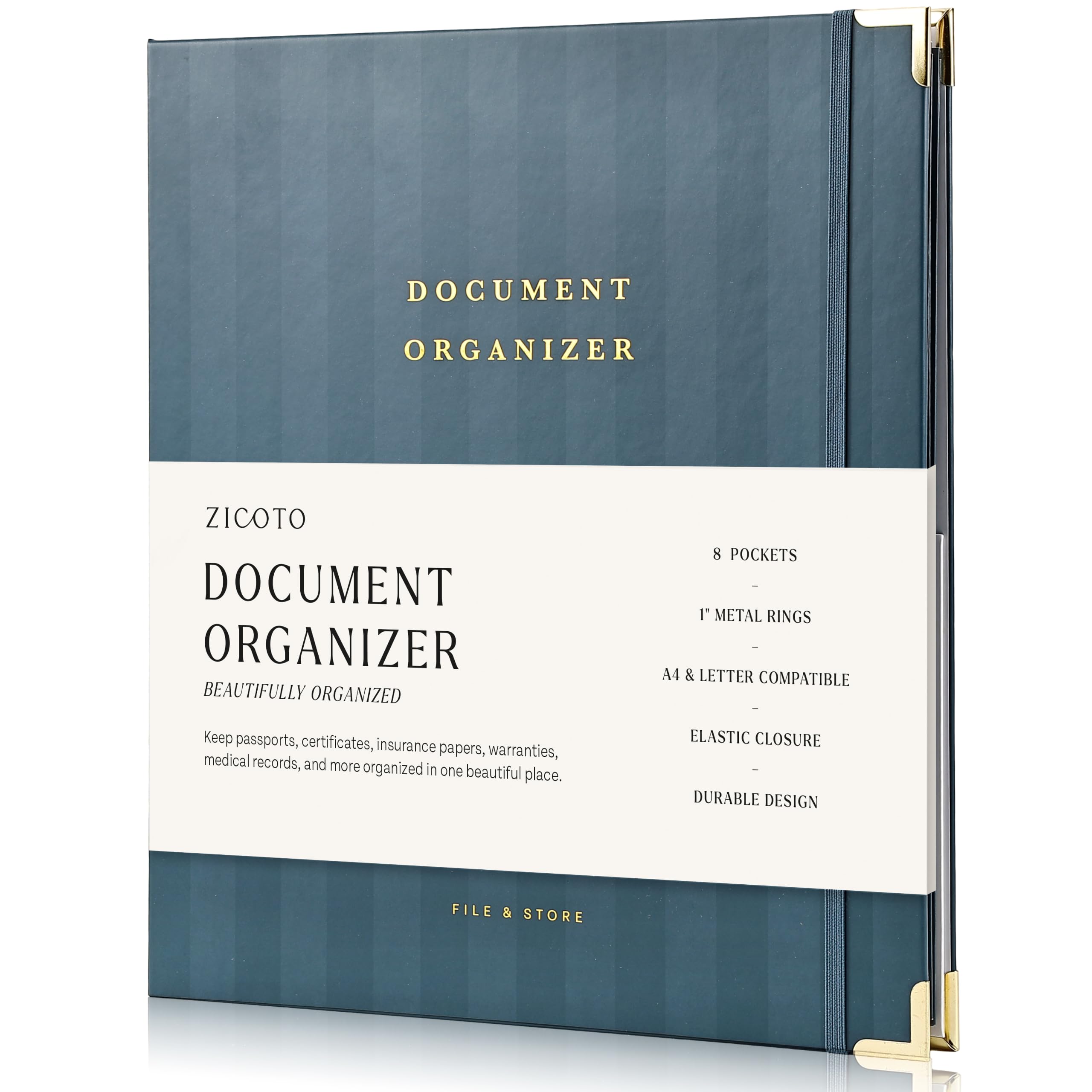 Organizer per documenti estetico, robusto raccoglitore a 3 anelli a righe per conservare in modo sicuro tutti i documenti e i file importanti in un unico posto, cartella espandibile facile da usare