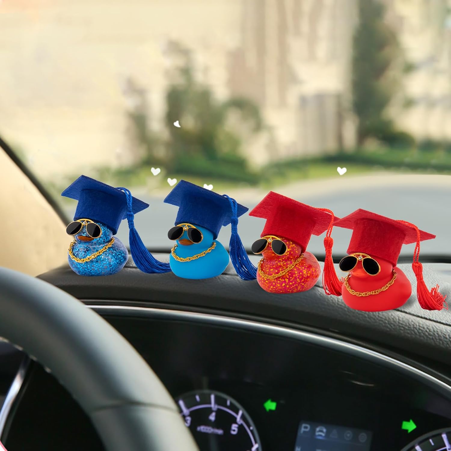 wonuu 2026 Colorful Car Ducks, Rubber Duck Car Dashboard Decorations Ornament Ducky with Graduation Hat, Glasses, Necklace, for Doctor, Master, Bachelor, Pure Blue