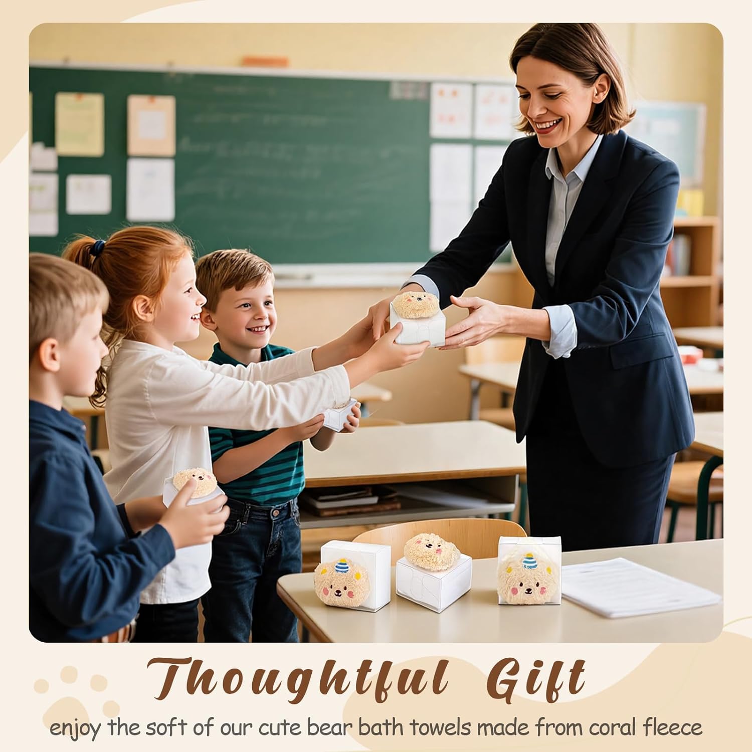 24 Pcs Baby Shower Favors, Soft Coral Fleece Hand Towels Gift with Box, Cute Bear Towels Baby Shower Supplies for Bridal Party Wedding Spring Holiday Baptism Birthday Souvenir Supplies